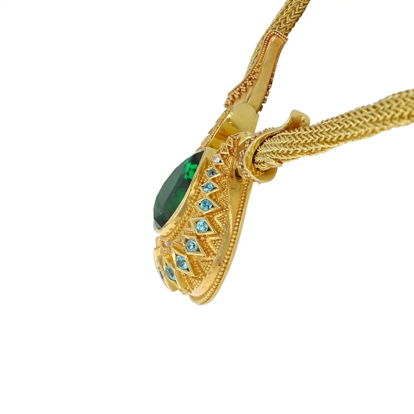 Chrome Tourmaline Drop Necklace, woven chain
