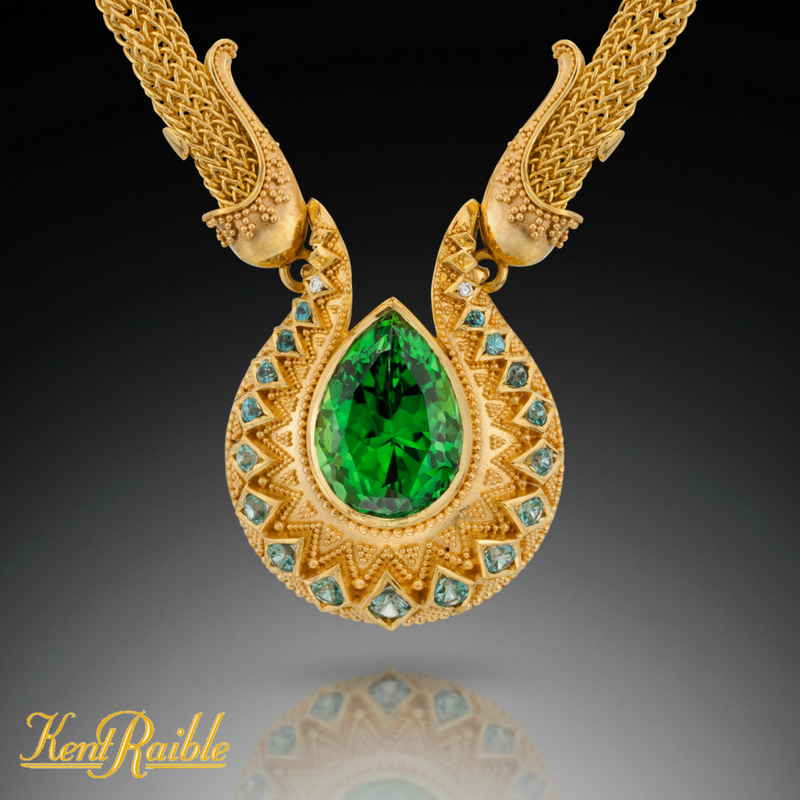 Chrome Tourmaline Drop Necklace, woven chain