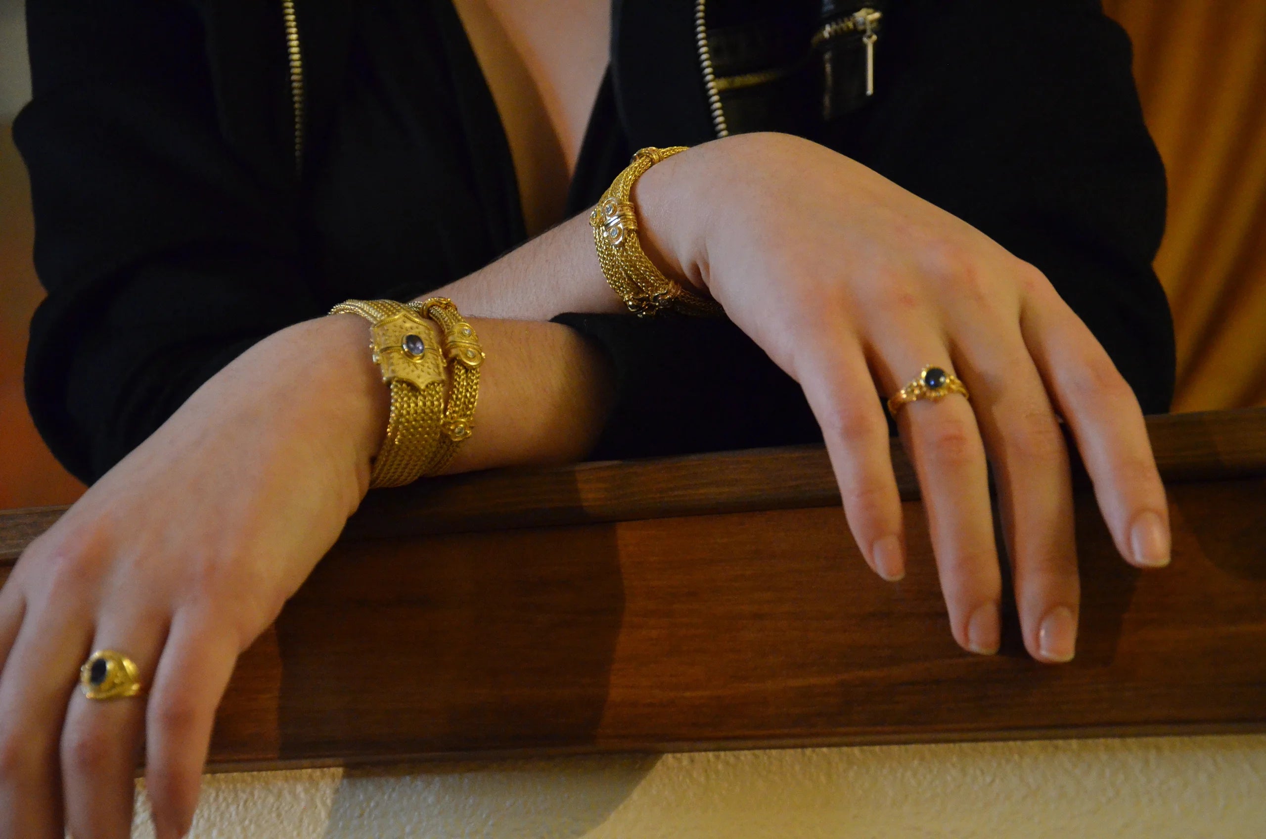 Wide Woven Chain Bracelet with Tanzanite