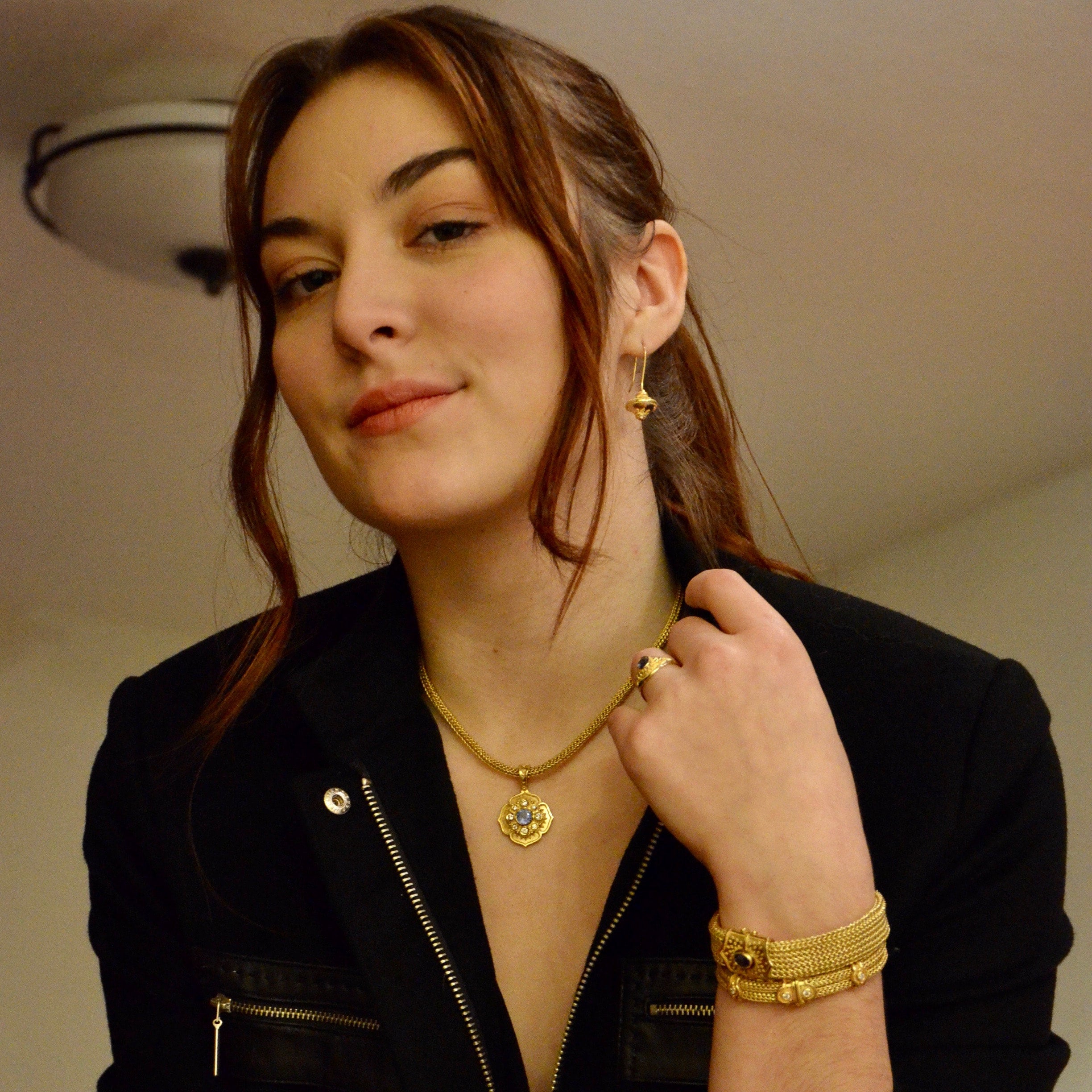 Wide Woven Chain Bracelet with Tanzanite