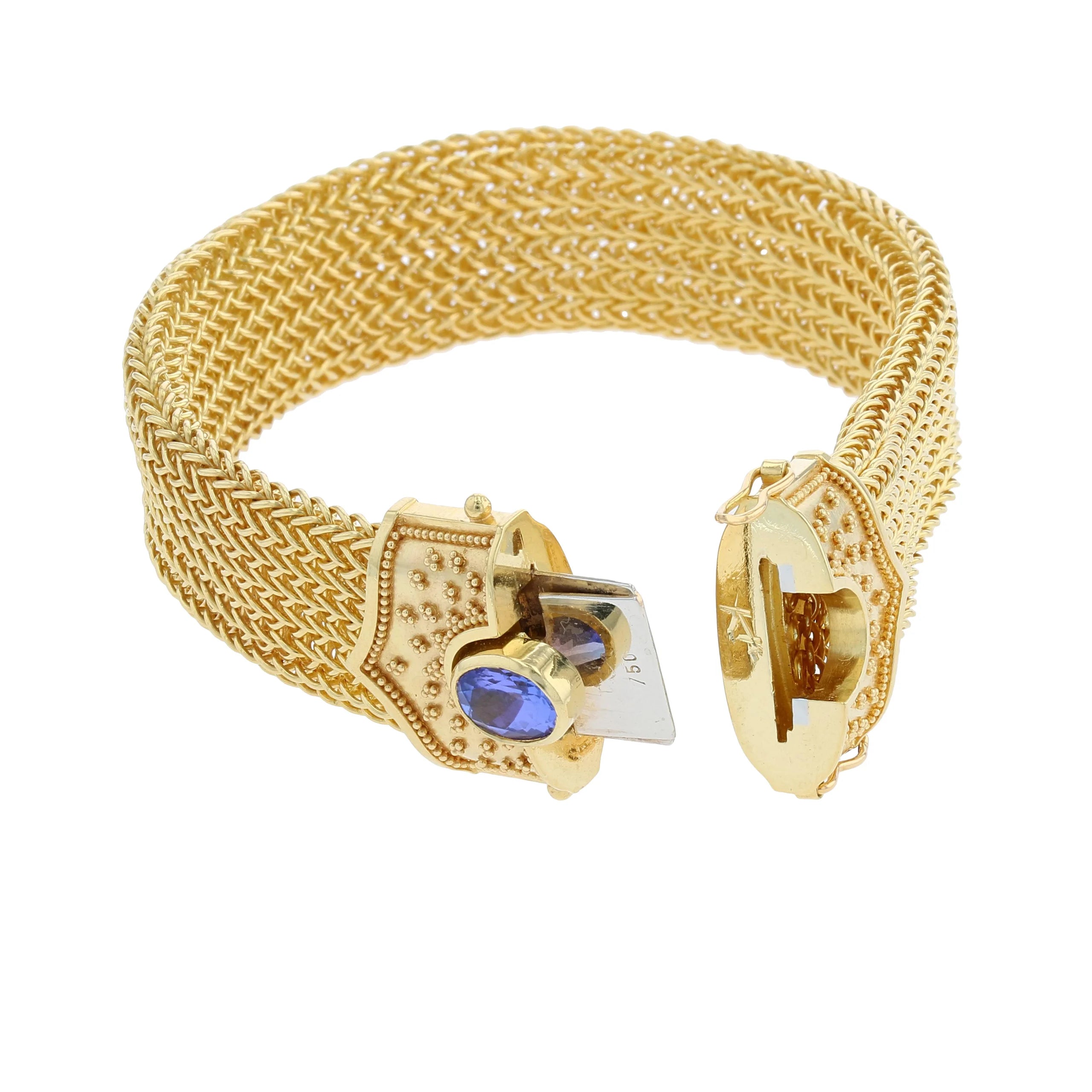 Wide Woven Chain Bracelet with Tanzanite