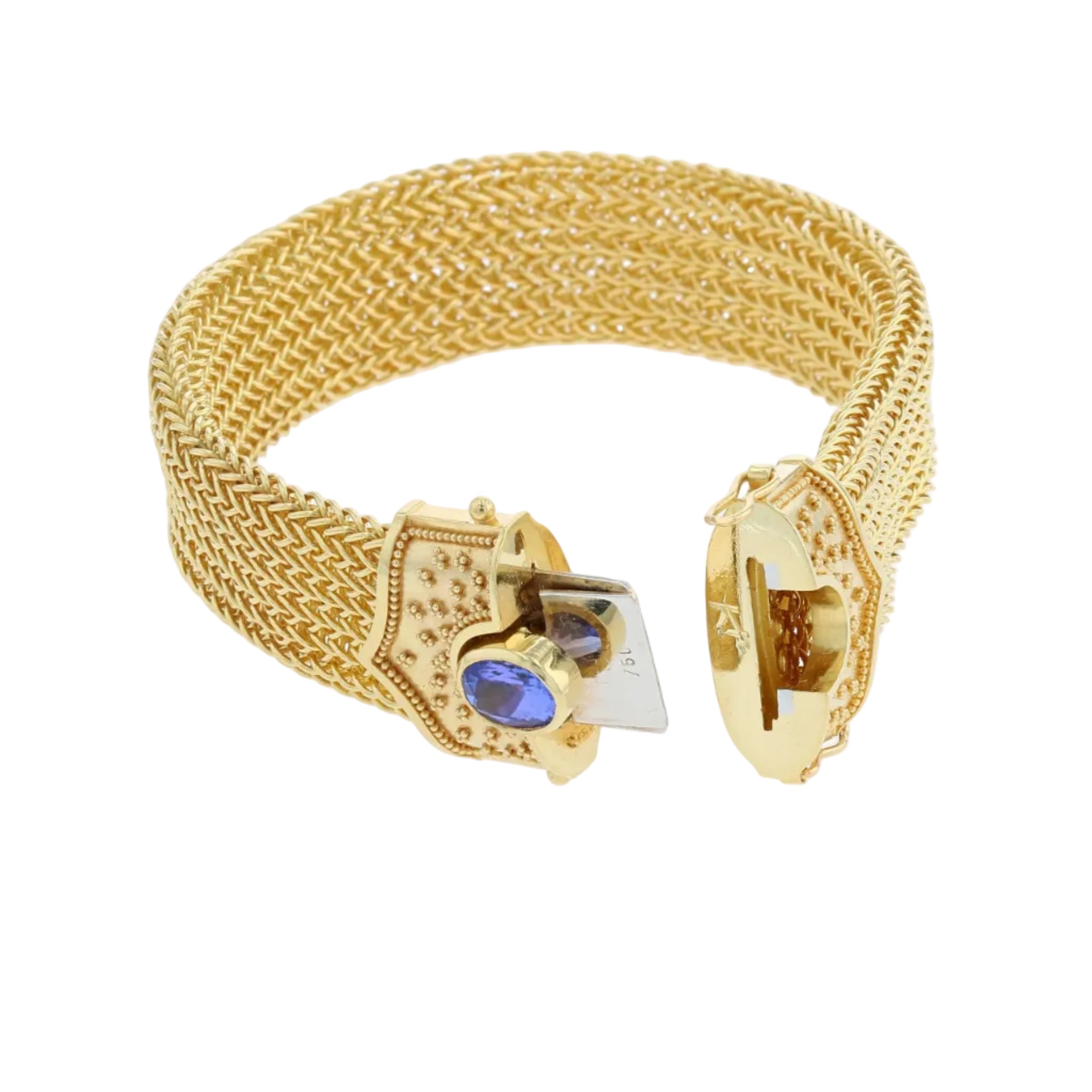 Wide Woven Chain Bracelet with Tanzanite