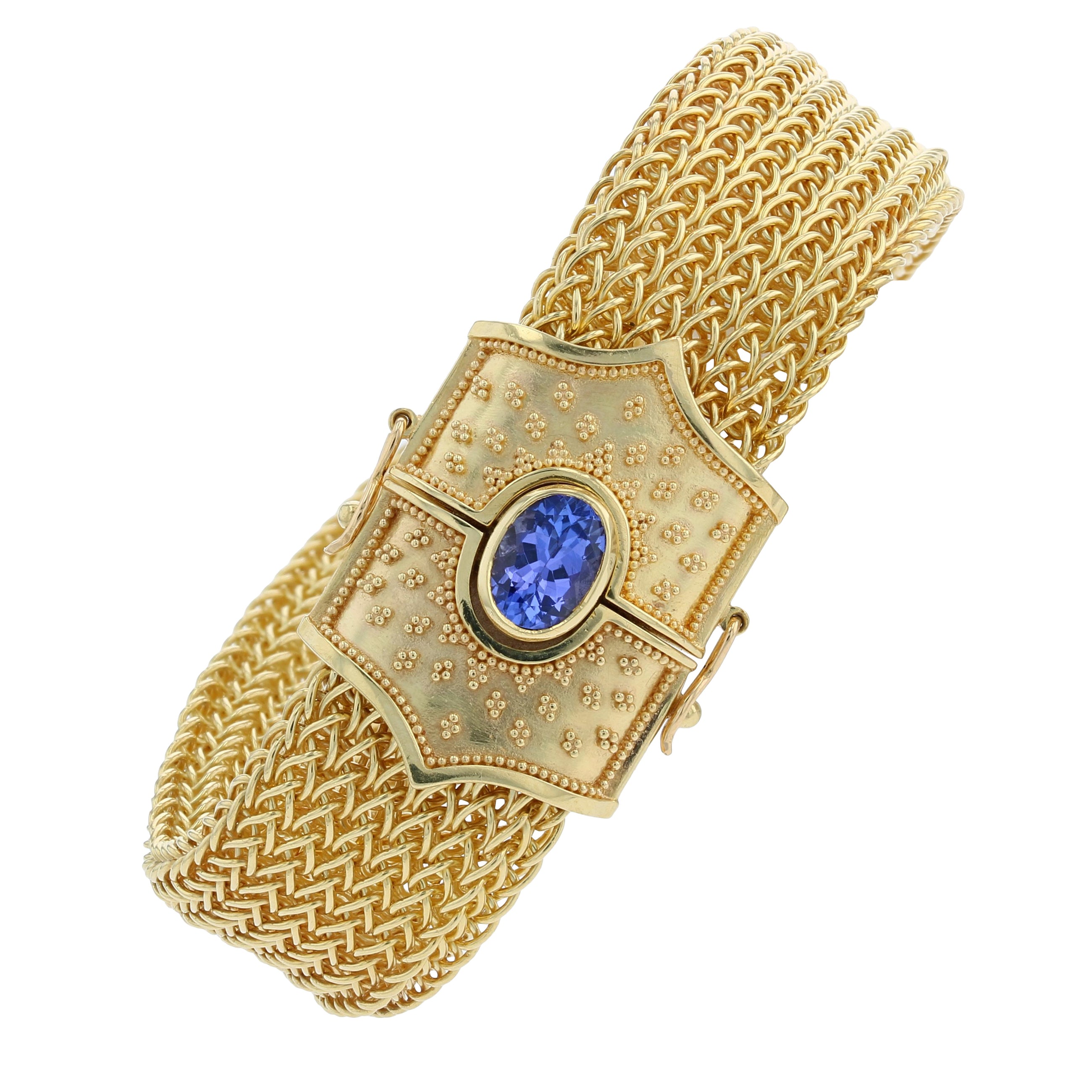 Wide Woven Chain Bracelet with Tanzanite