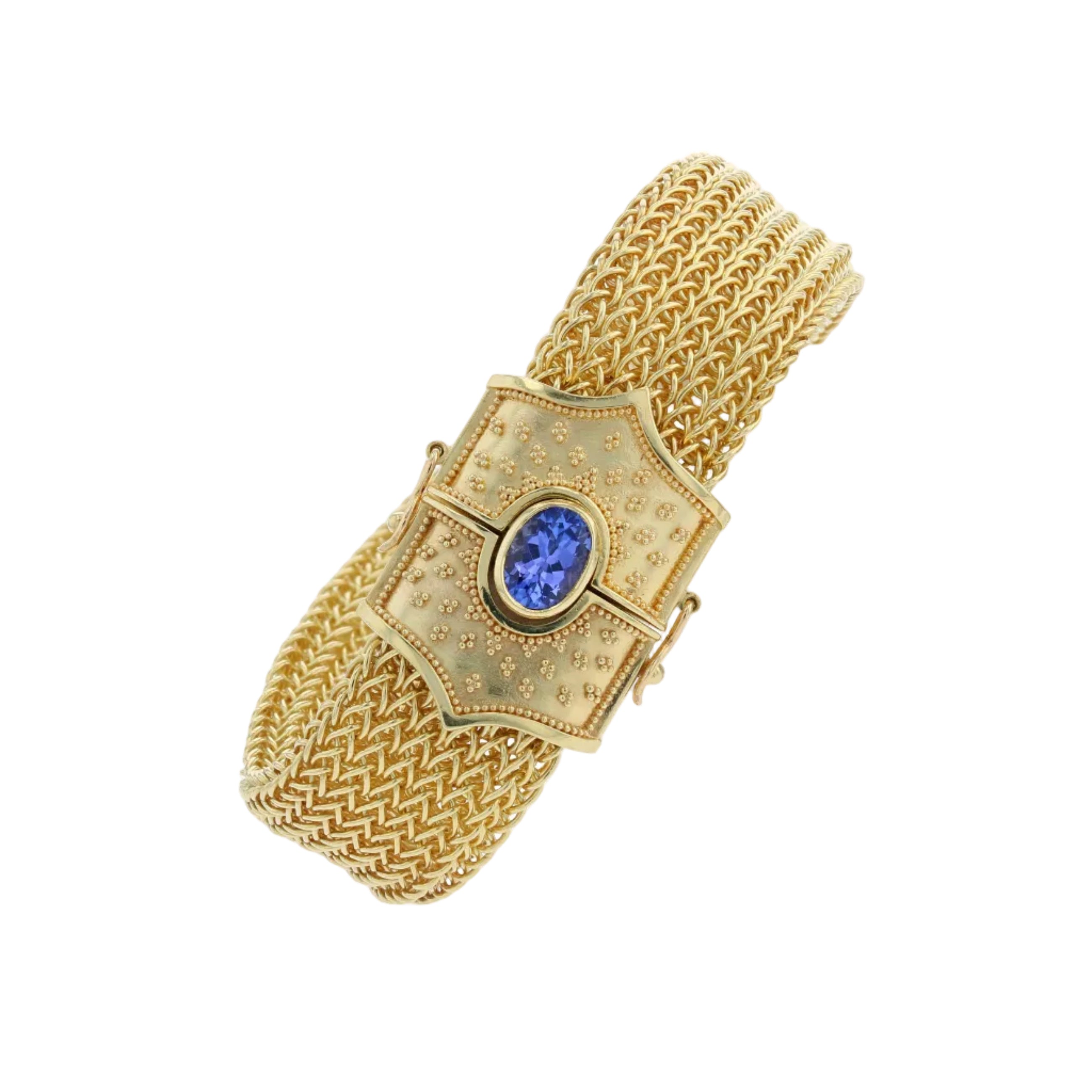 Wide Woven Chain Bracelet with Tanzanite