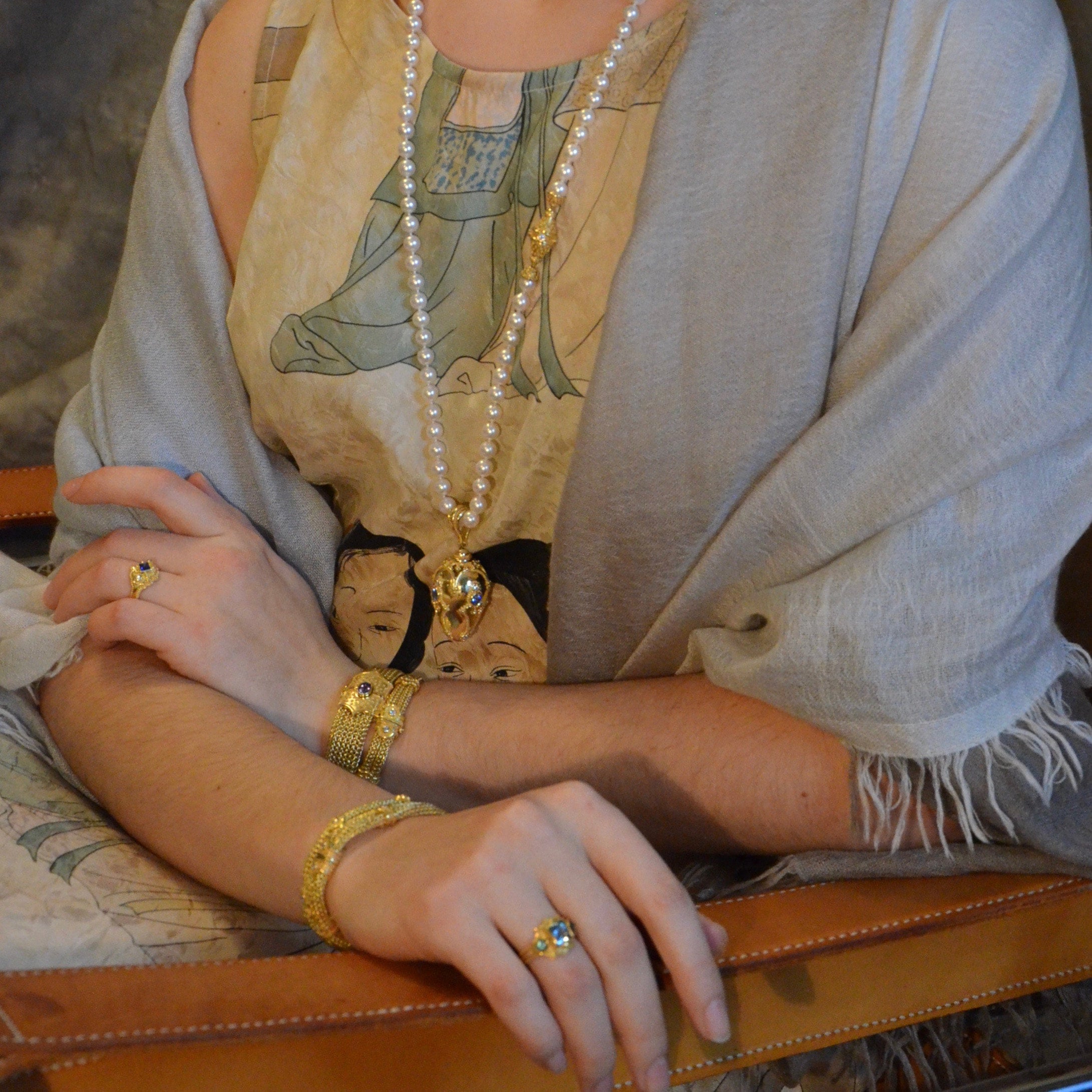 Wide Woven Chain Bracelet with Tanzanite