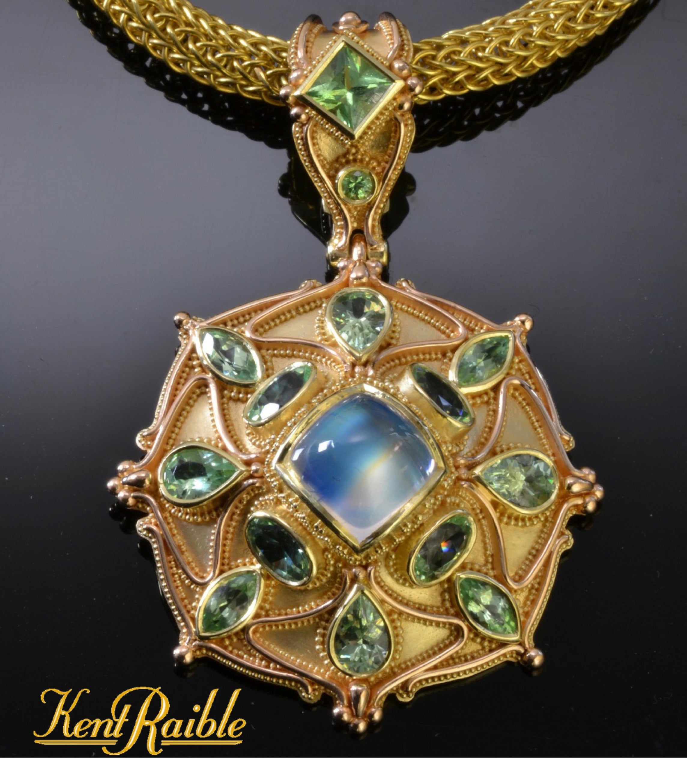 Rainbow Moonstone Mandala Pendant