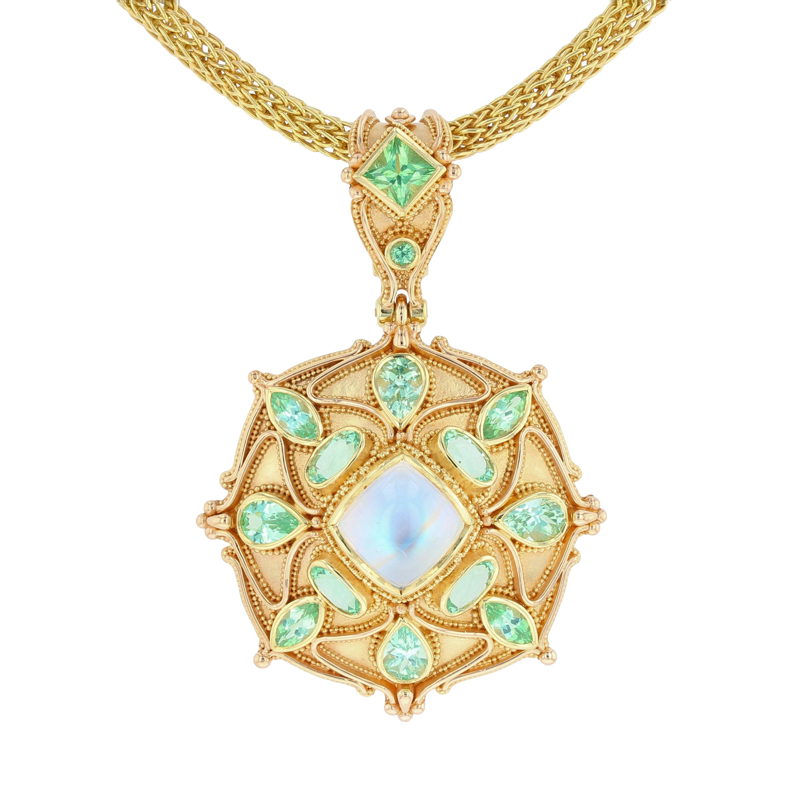 Rainbow Moonstone Mandala Pendant