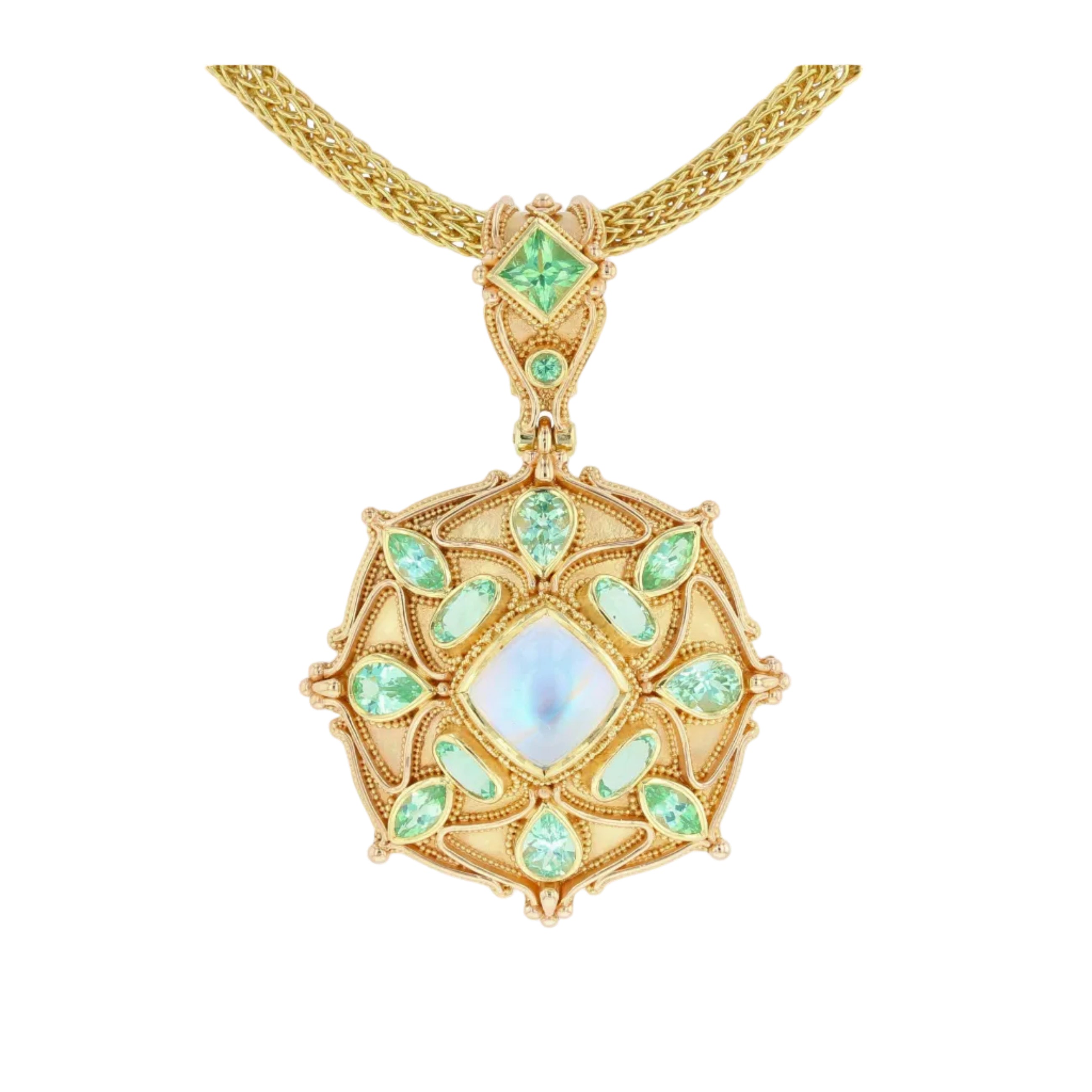 Rainbow Moonstone Mandala Pendant