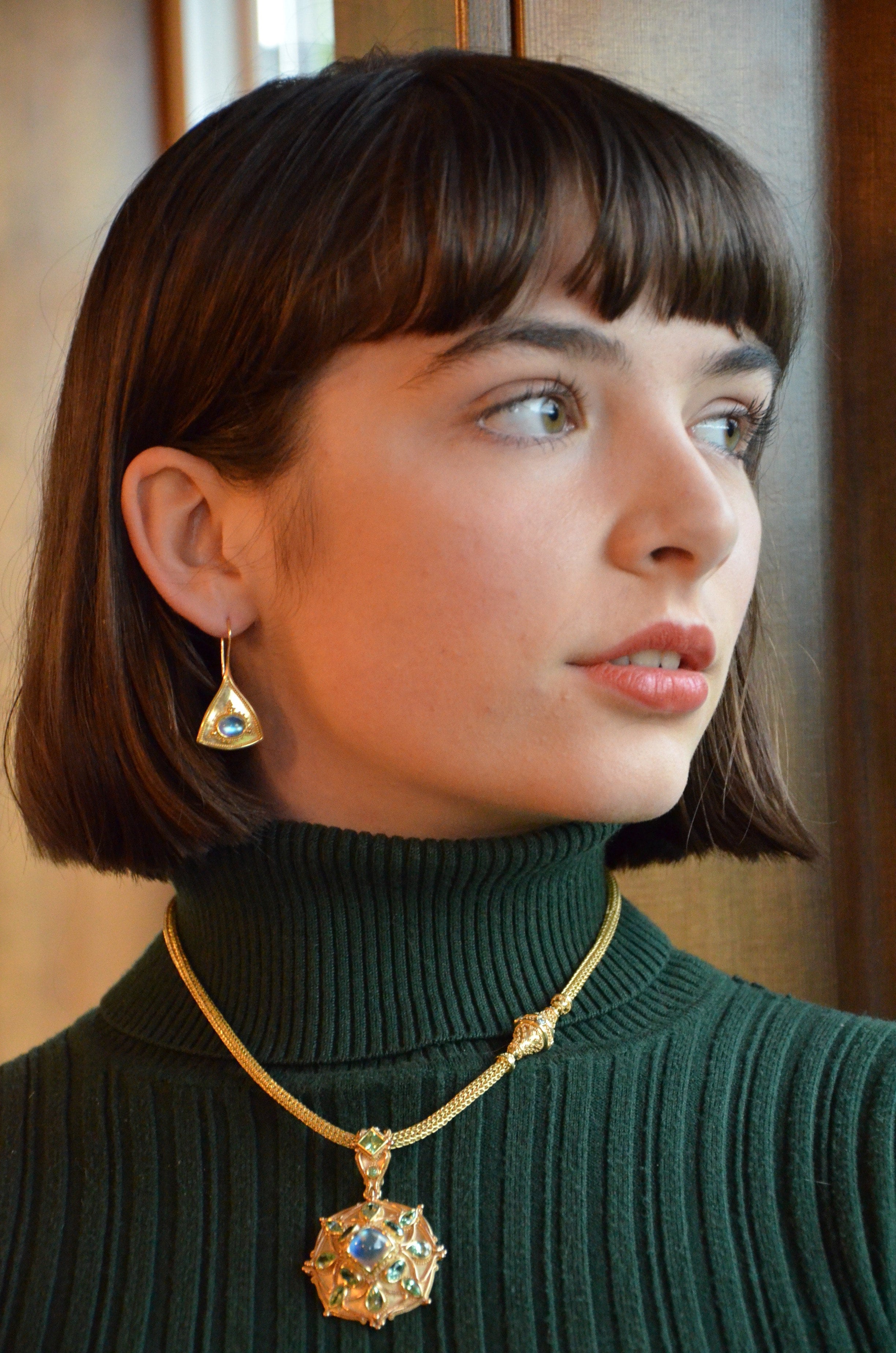 Rainbow Moonstone Mandala Pendant