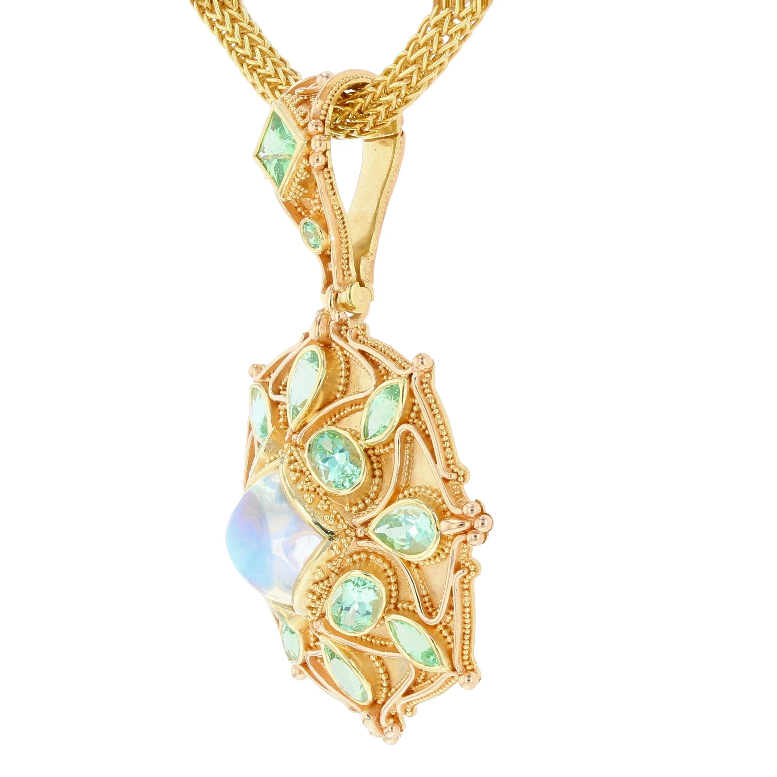 Rainbow Moonstone Mandala Pendant