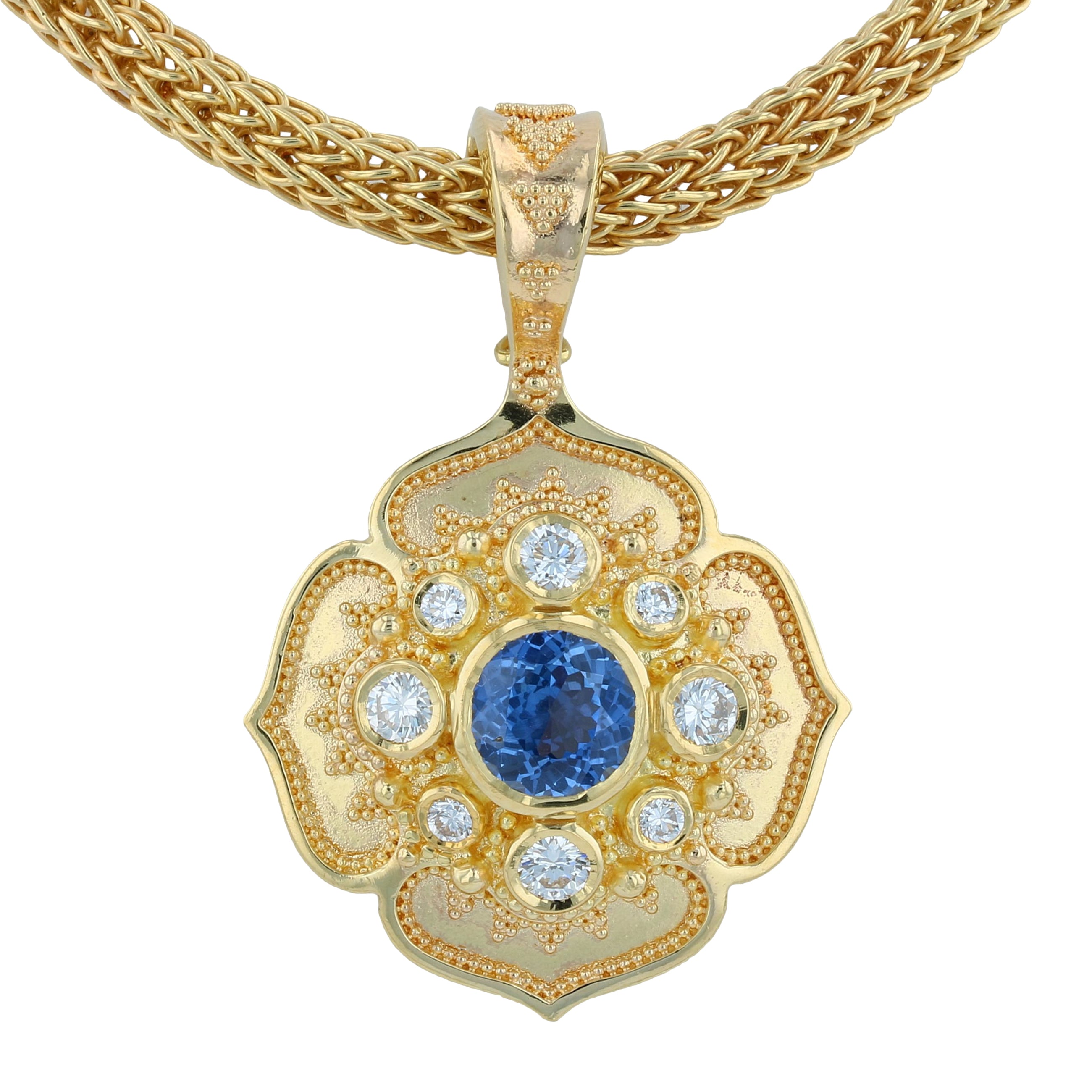 Natural Blue Sapphire Flower Necklace Enhancer Pendant