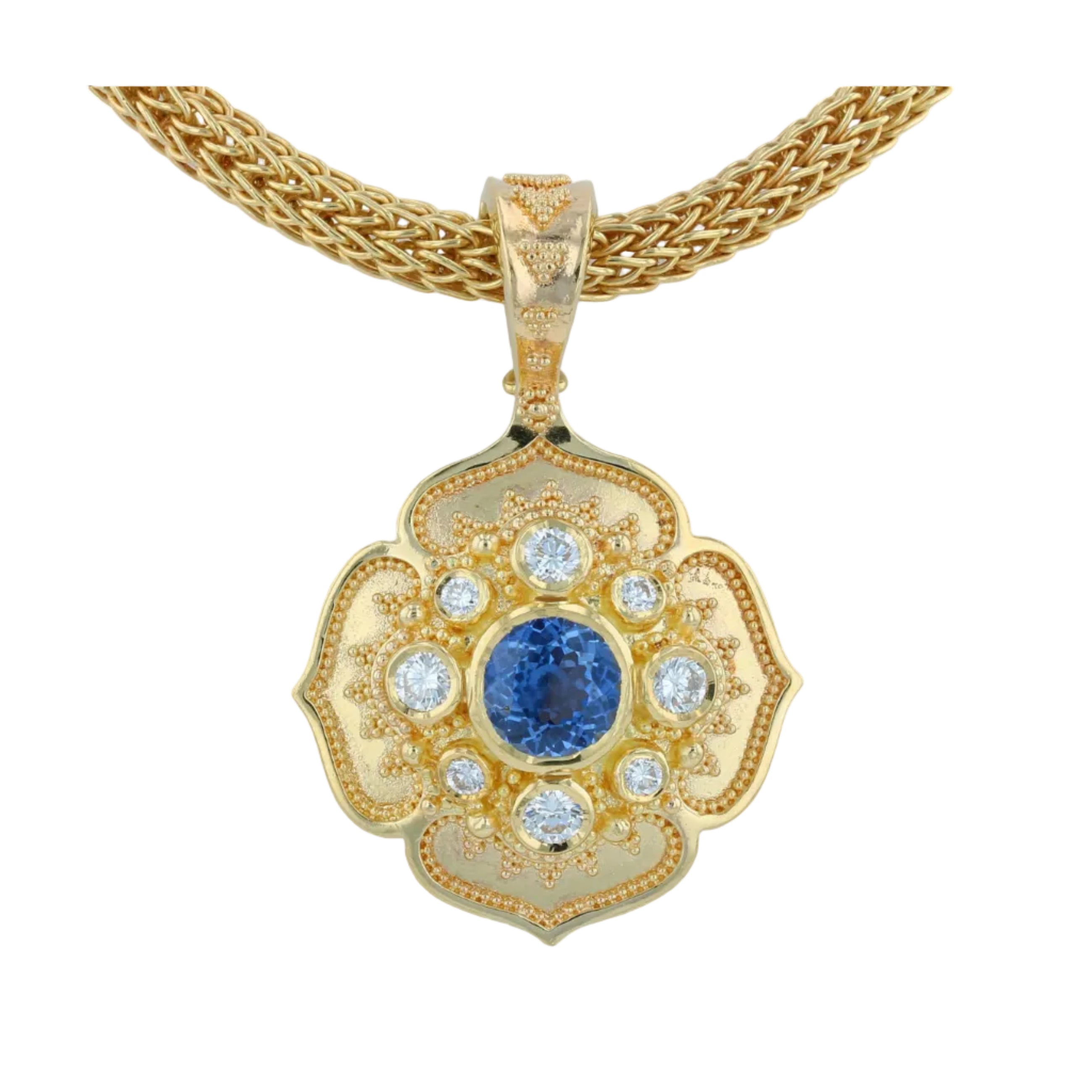 Natural Blue Sapphire Flower Necklace Enhancer Pendant
