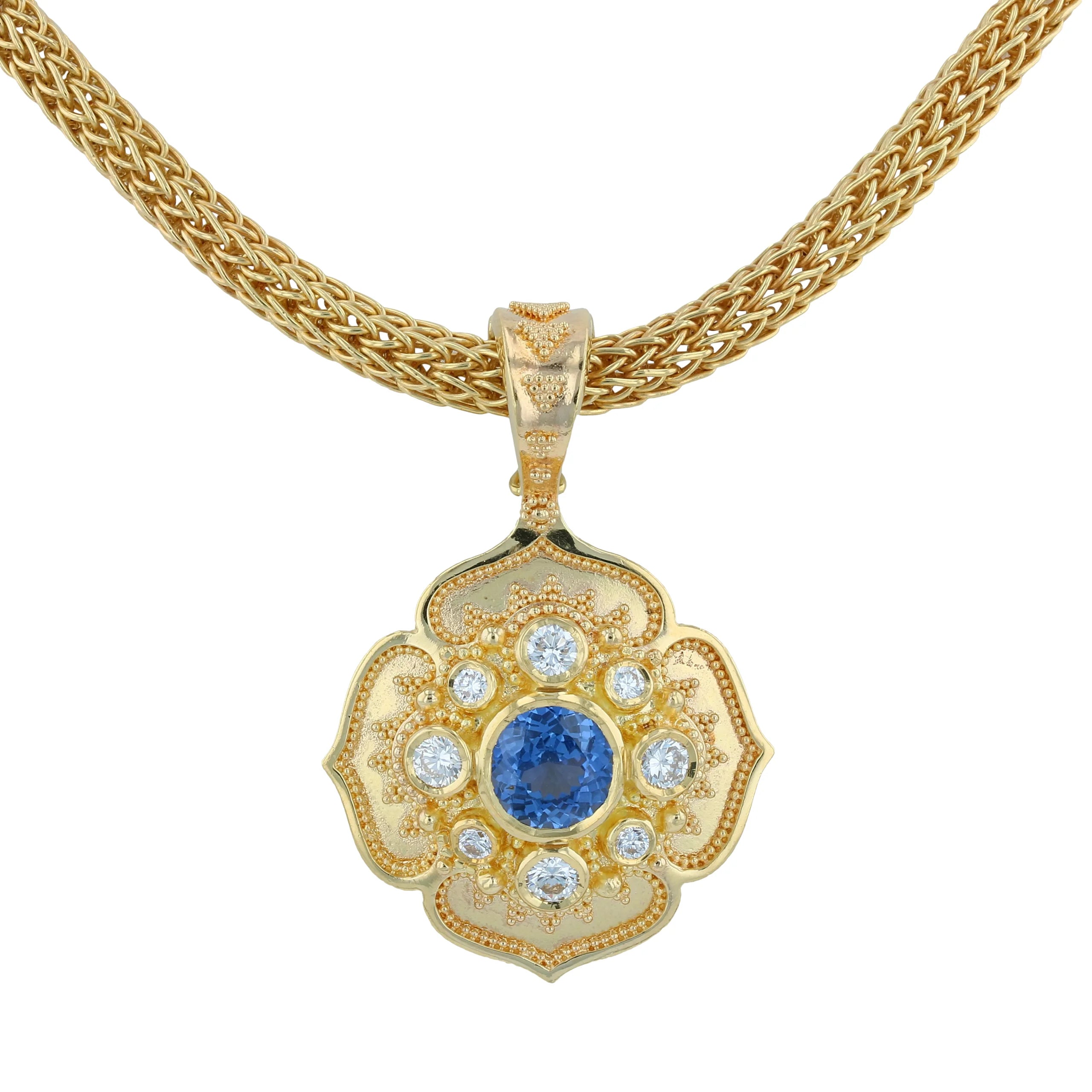 Natural Blue Sapphire Flower Necklace Enhancer Pendant
