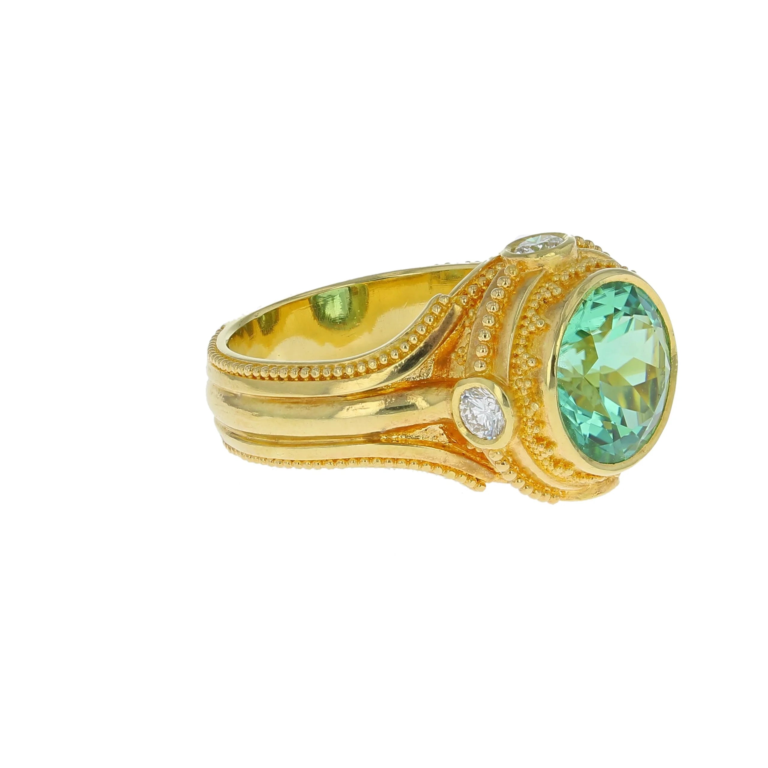 Seafoam Tourmaline, Diamond Cocktail ring