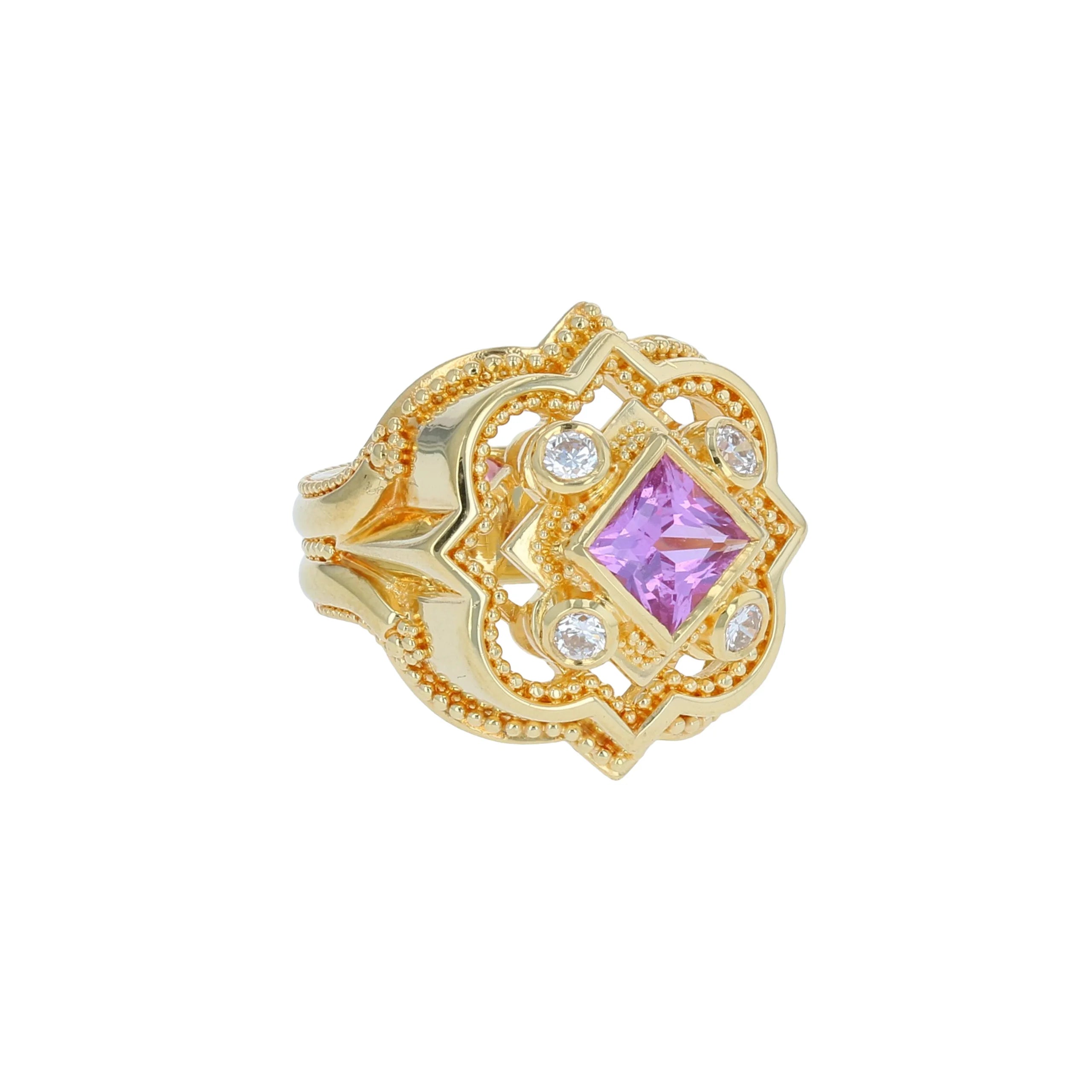 Princess Cut Pink Sapphire with Diamonds Cocktail Ring