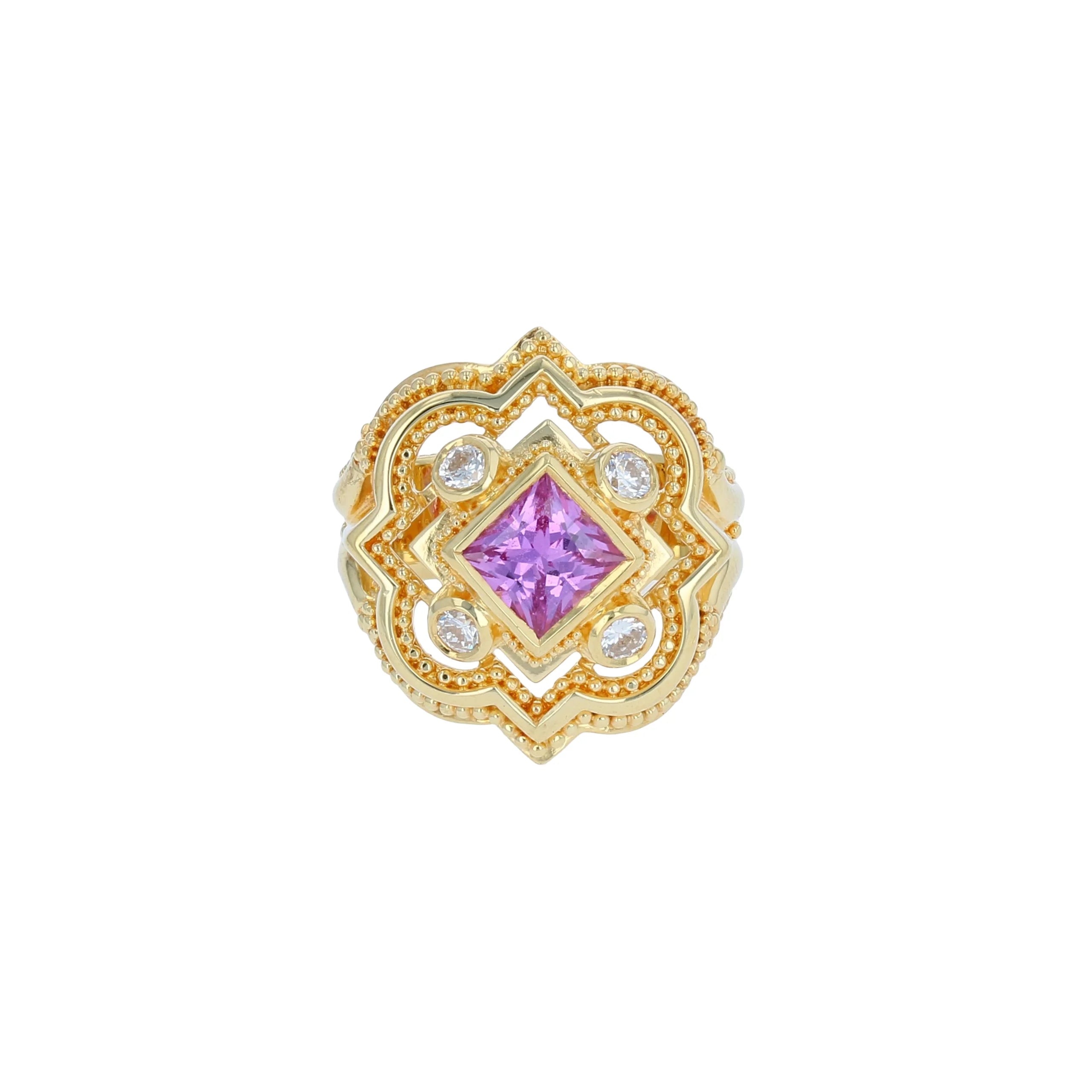 Princess Cut Pink Sapphire with Diamonds Cocktail Ring