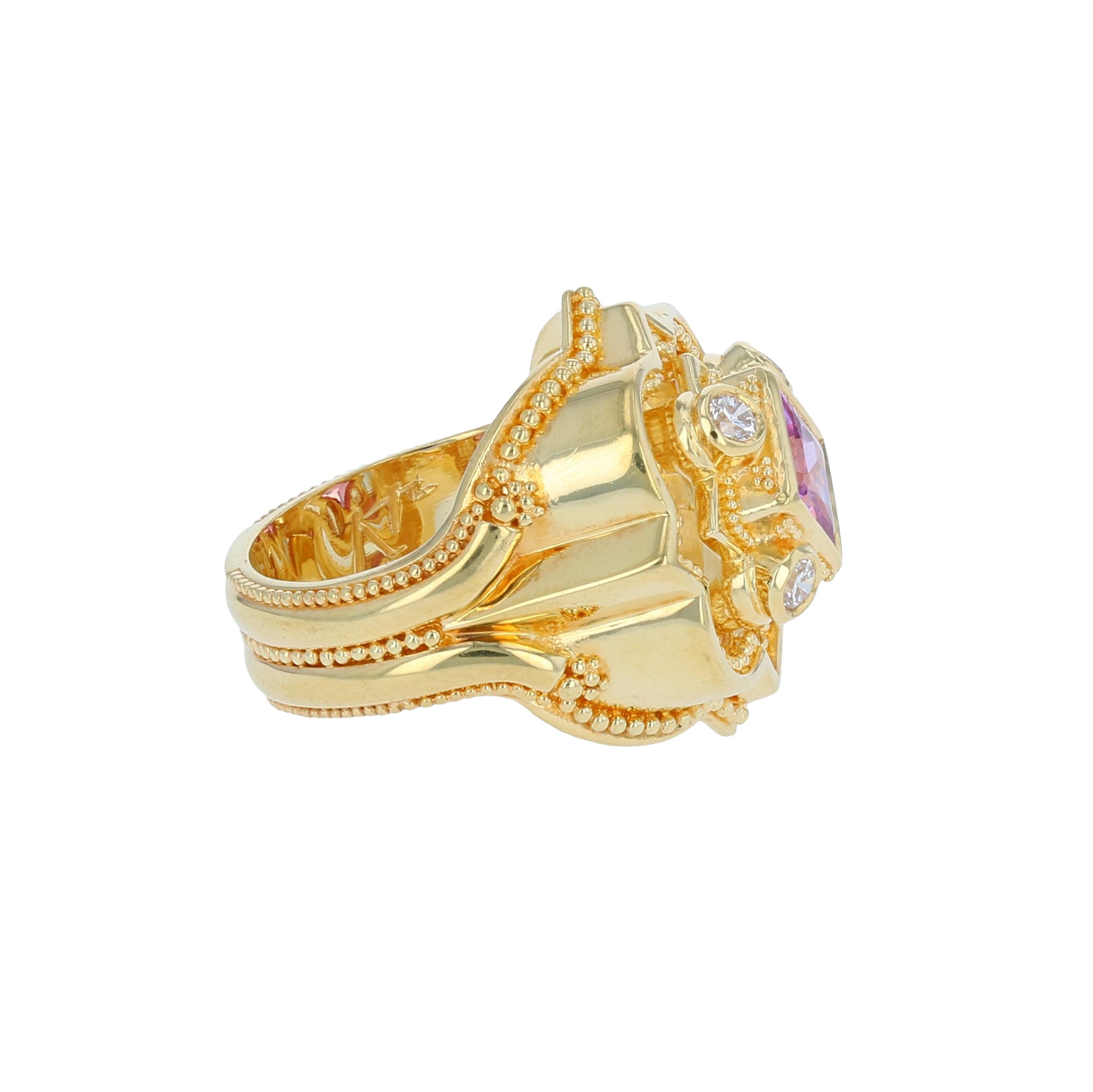 Princess Cut Pink Sapphire with Diamonds Cocktail Ring