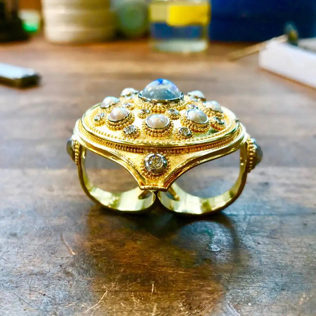 Polka Dot Mandala Hand Ornament in 18K and Platinum