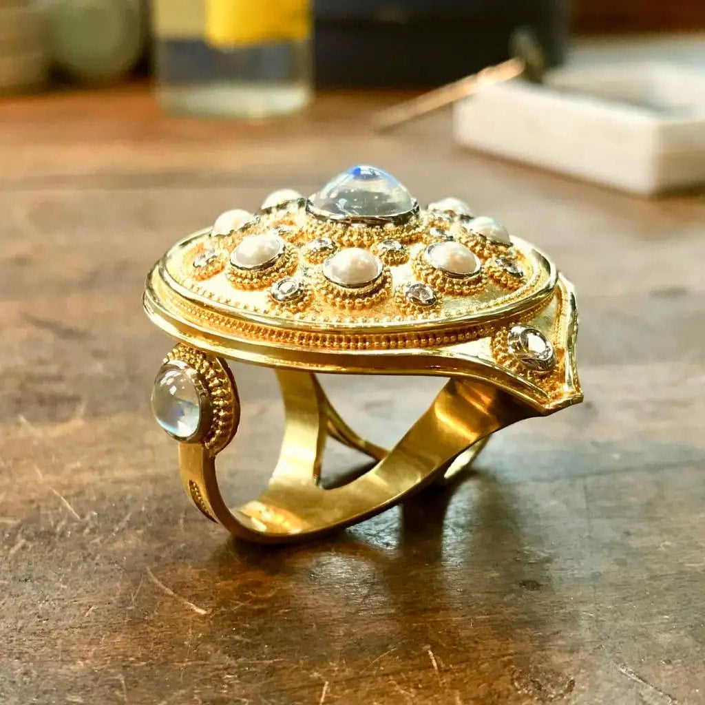 Polka Dot Mandala Hand Ornament in 18K and Platinum