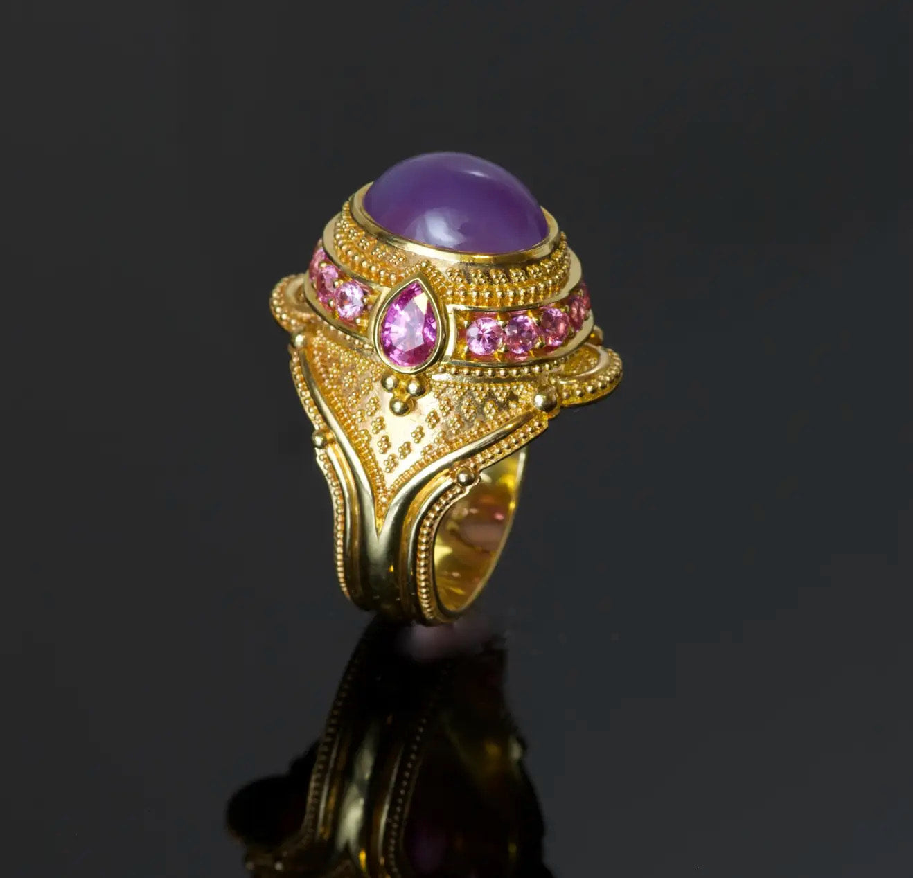 Holly Agate and Pink Sapphire Cocktail Ring