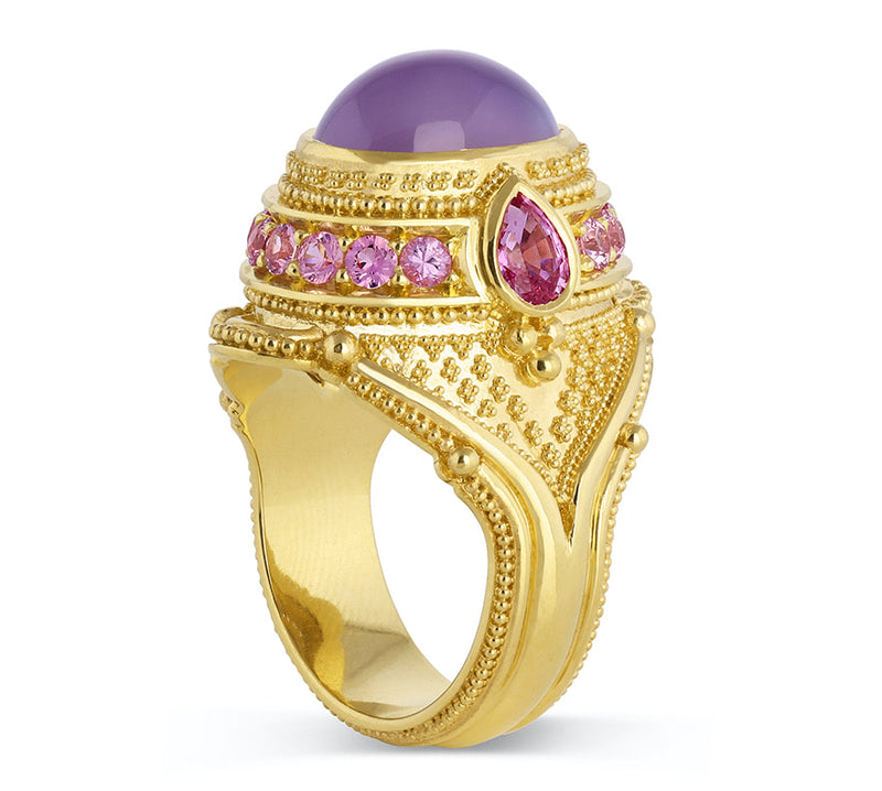 Holly Agate and Pink Sapphire Cocktail Ring