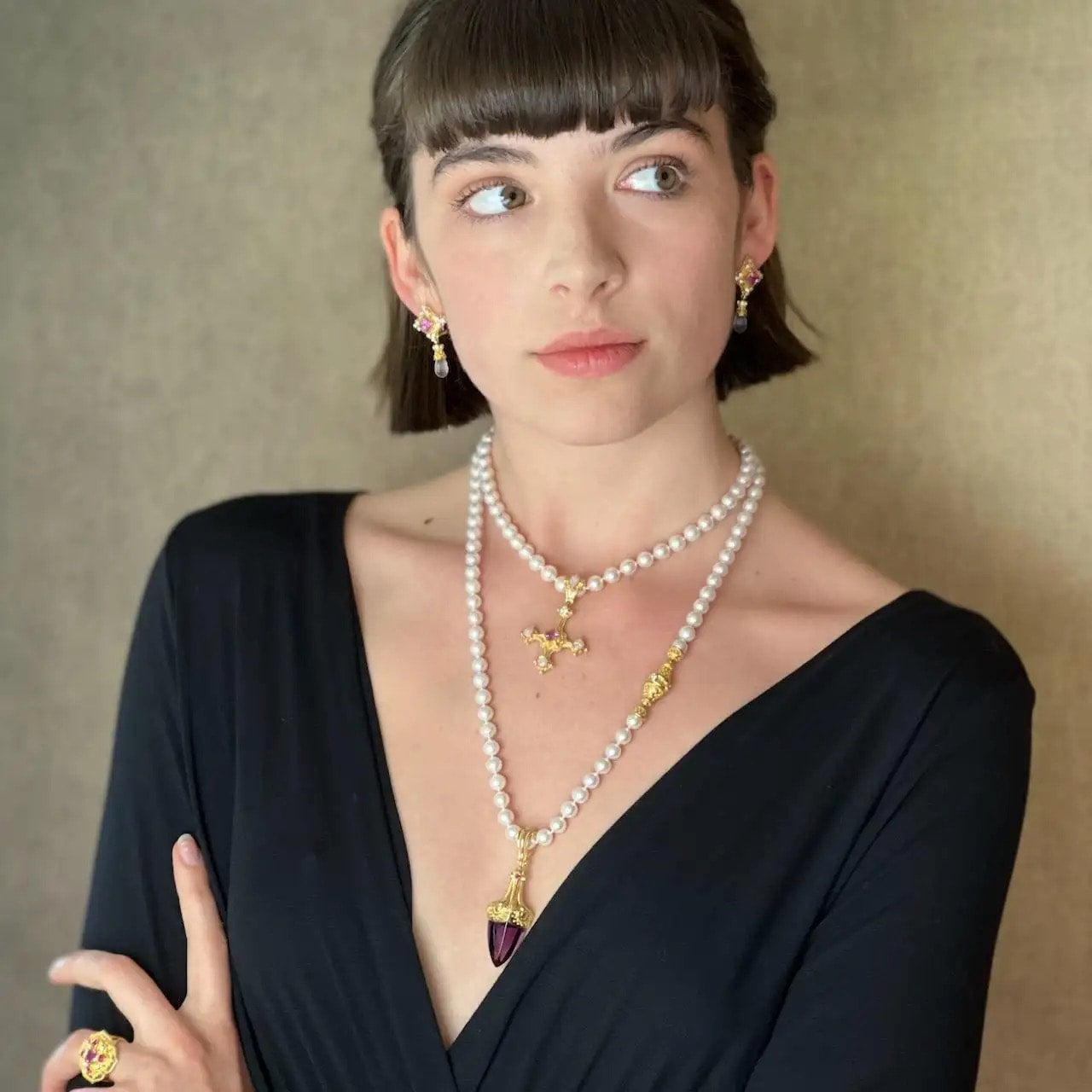 Amethyst and Spinel Pendulum Drop Pendant