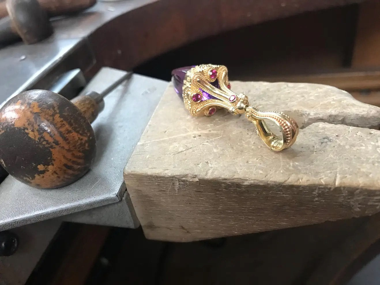 Amethyst and Spinel Pendulum Drop Pendant