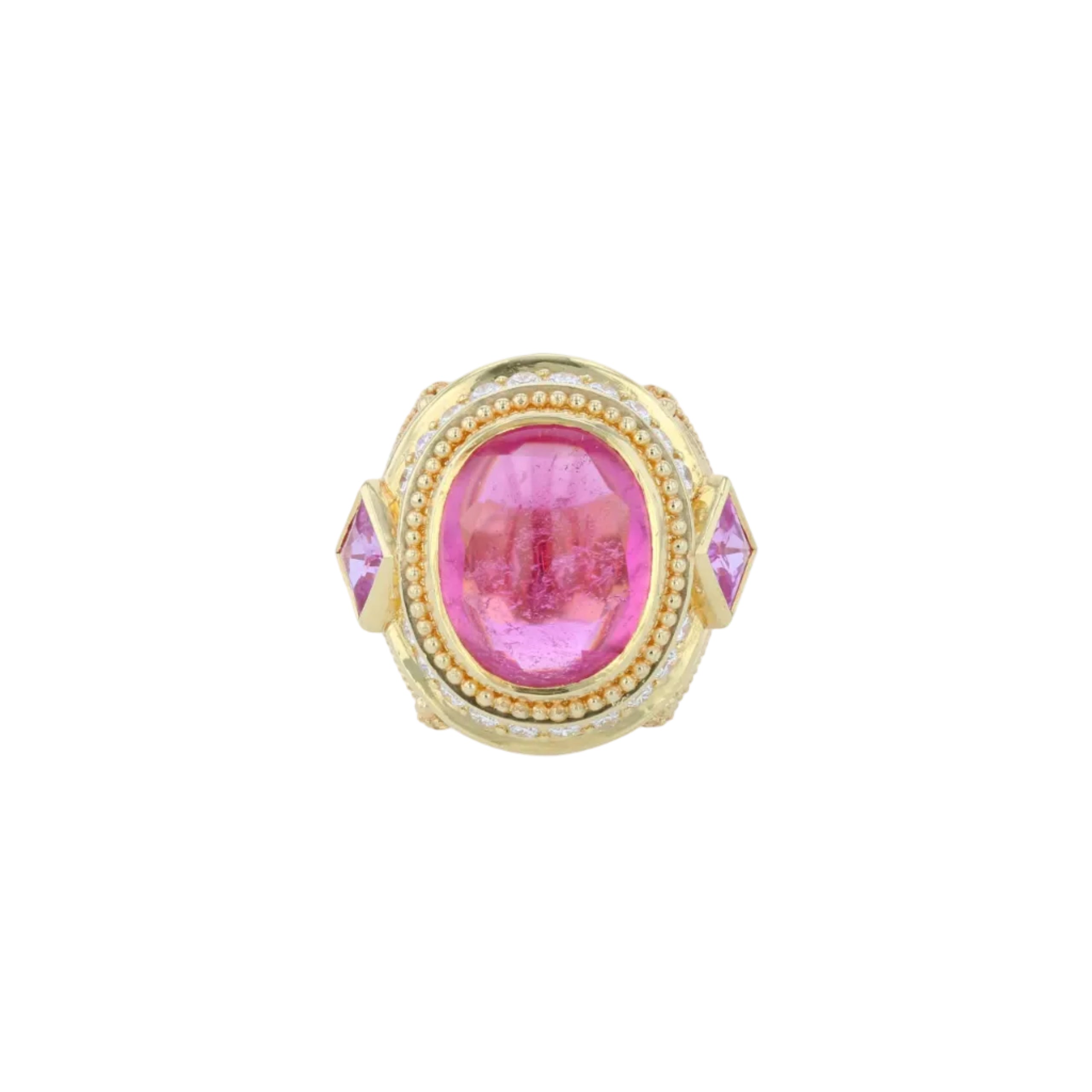 Rubellite Tourmaline, Diamond, Sapphire Cocktail Ring