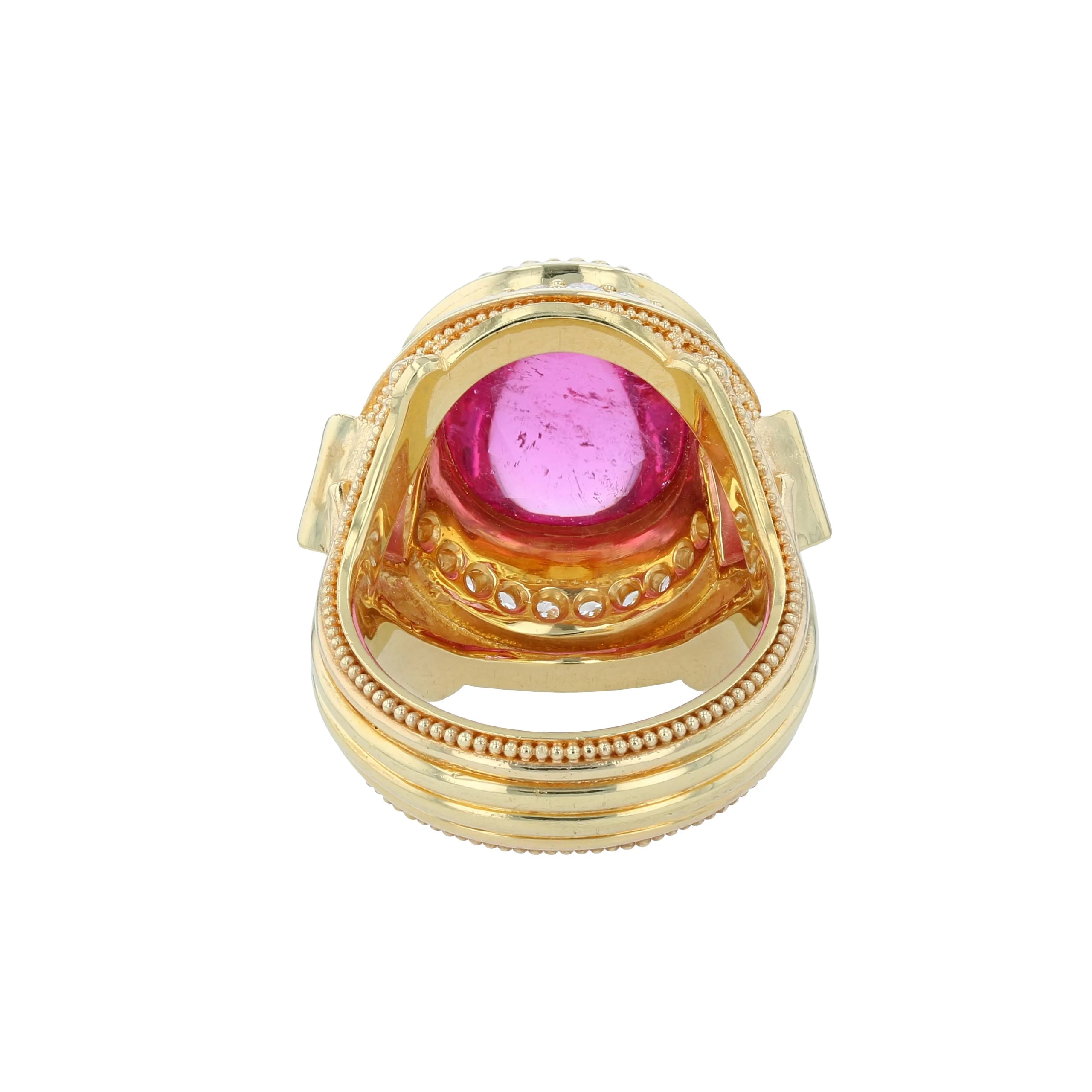 Rubellite Tourmaline, Diamond, Sapphire Cocktail Ring
