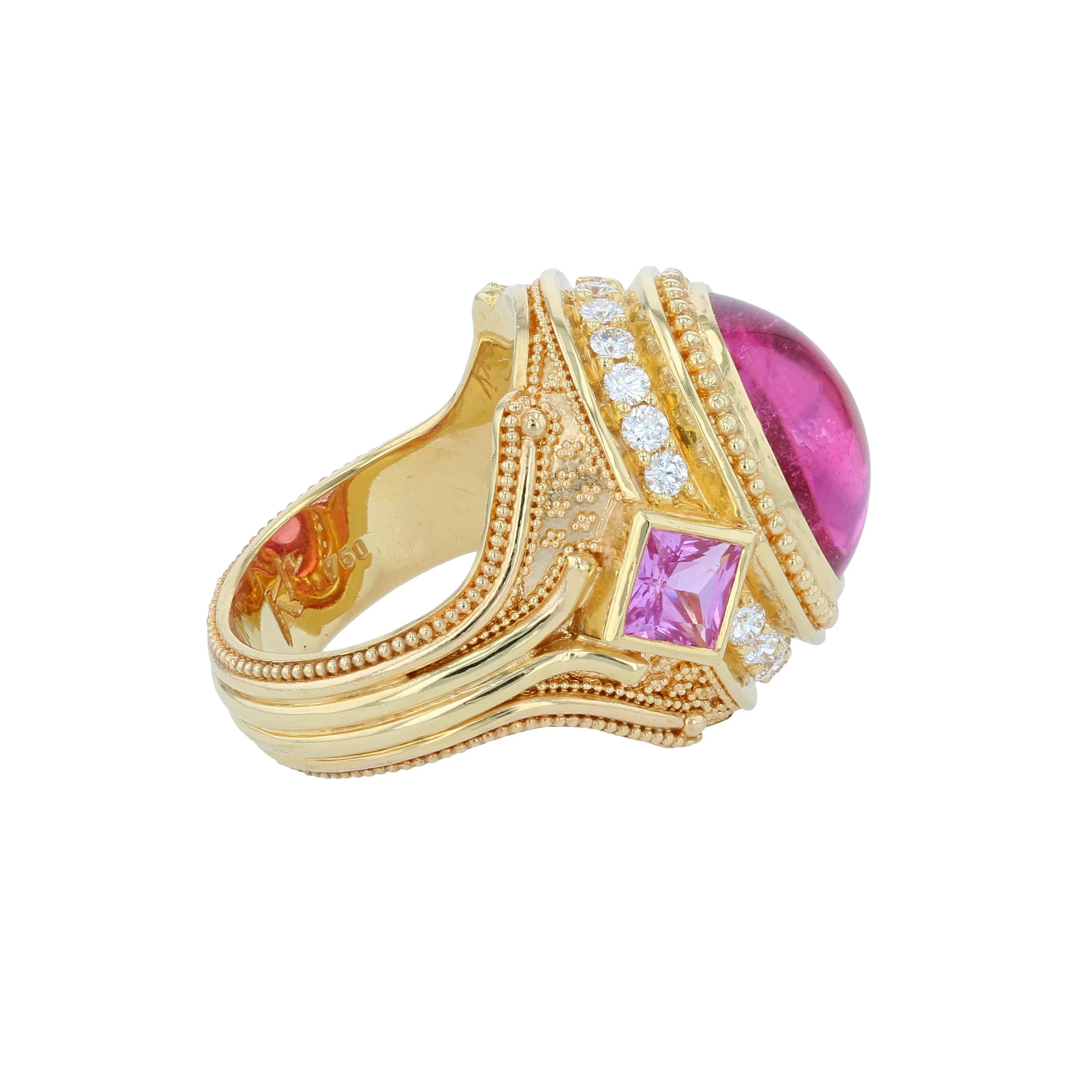Rubellite Tourmaline, Diamond, Sapphire Cocktail Ring