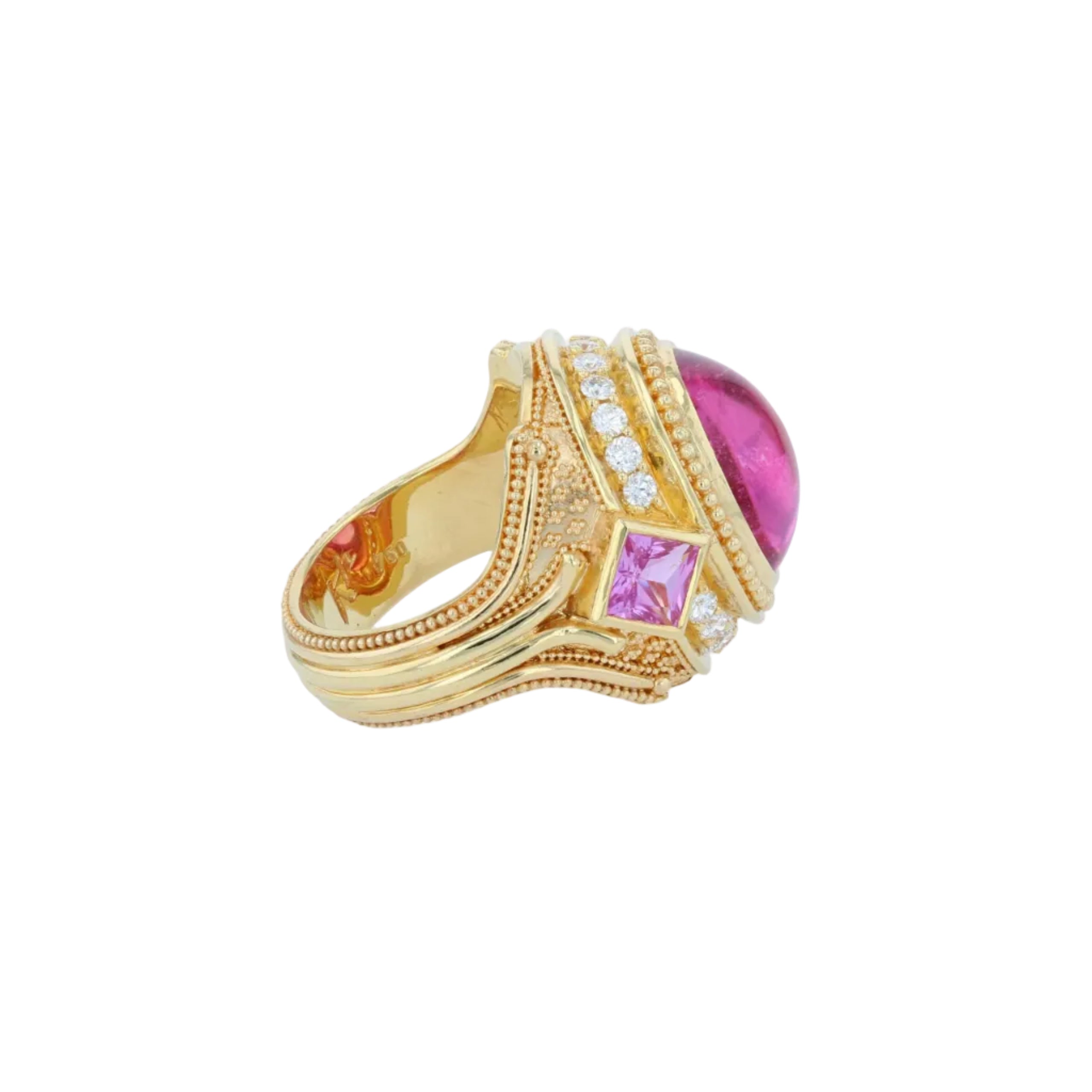 Rubellite Tourmaline, Diamond, Sapphire Cocktail Ring