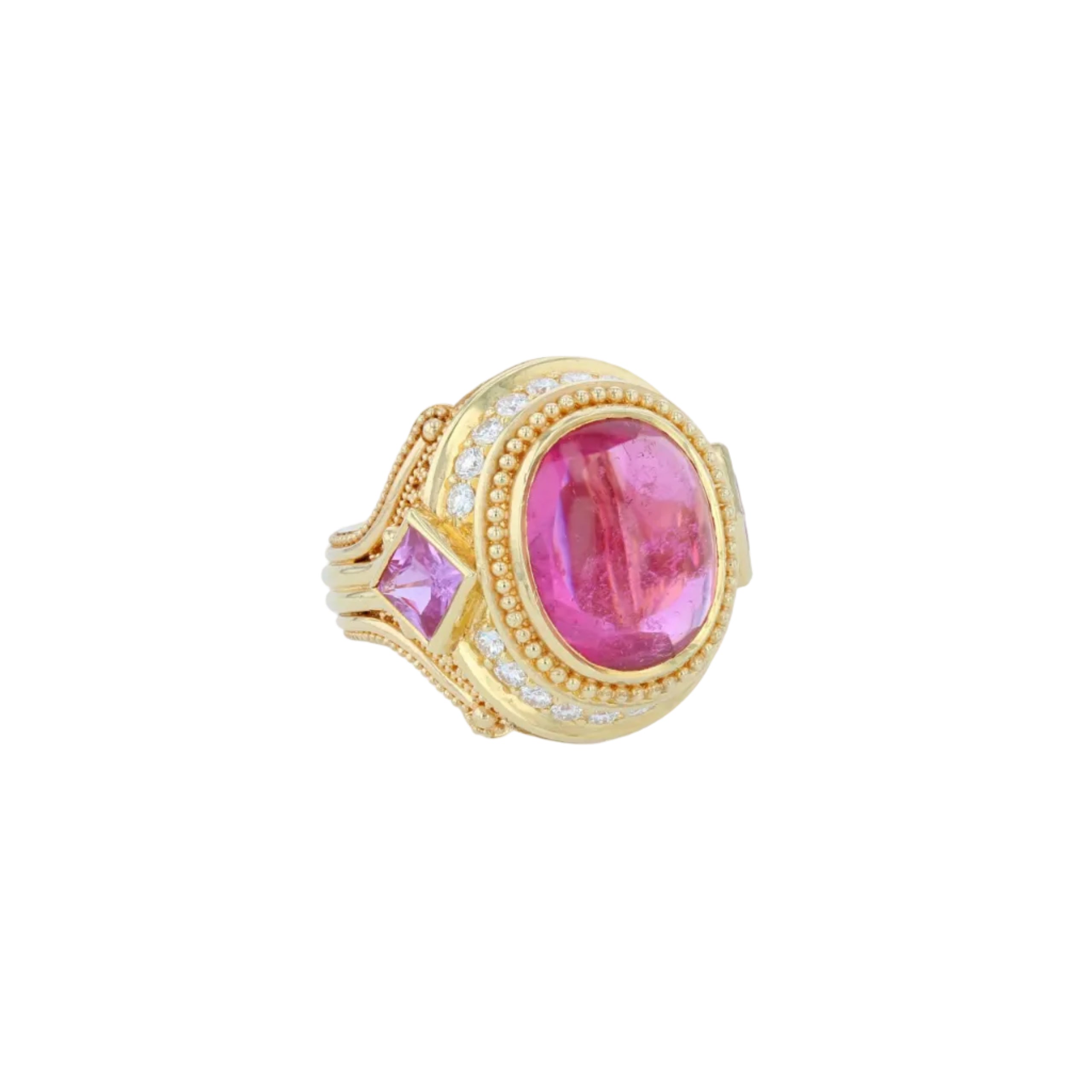 Rubellite Tourmaline, Diamond, Sapphire Cocktail Ring