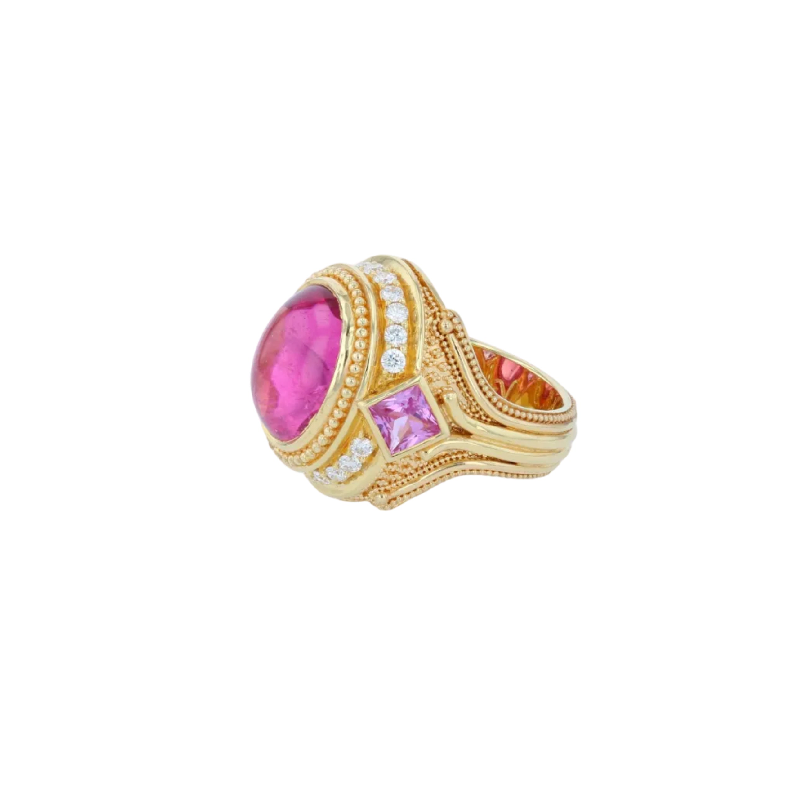Rubellite Tourmaline, Diamond, Sapphire Cocktail Ring