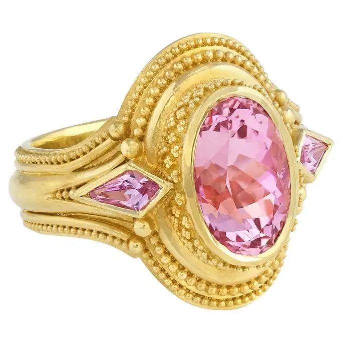 Deep Pink Sapphire and Tourmaline Ring