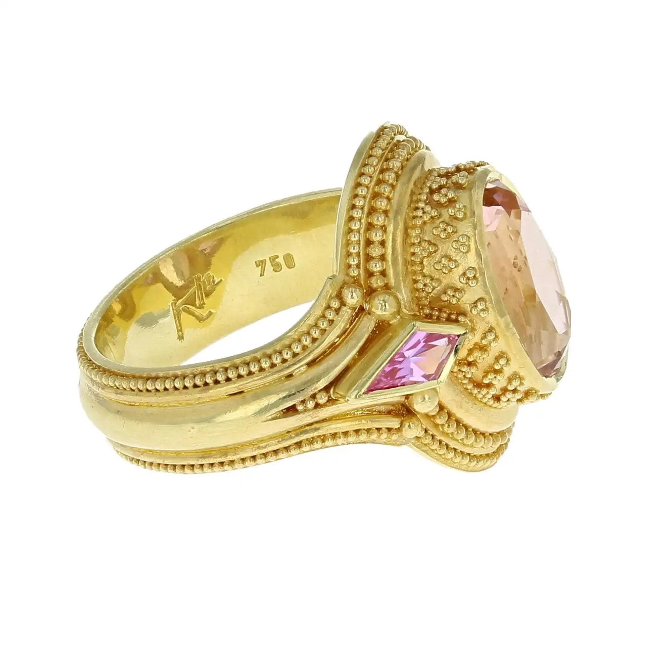 Deep Pink Sapphire and Tourmaline Ring