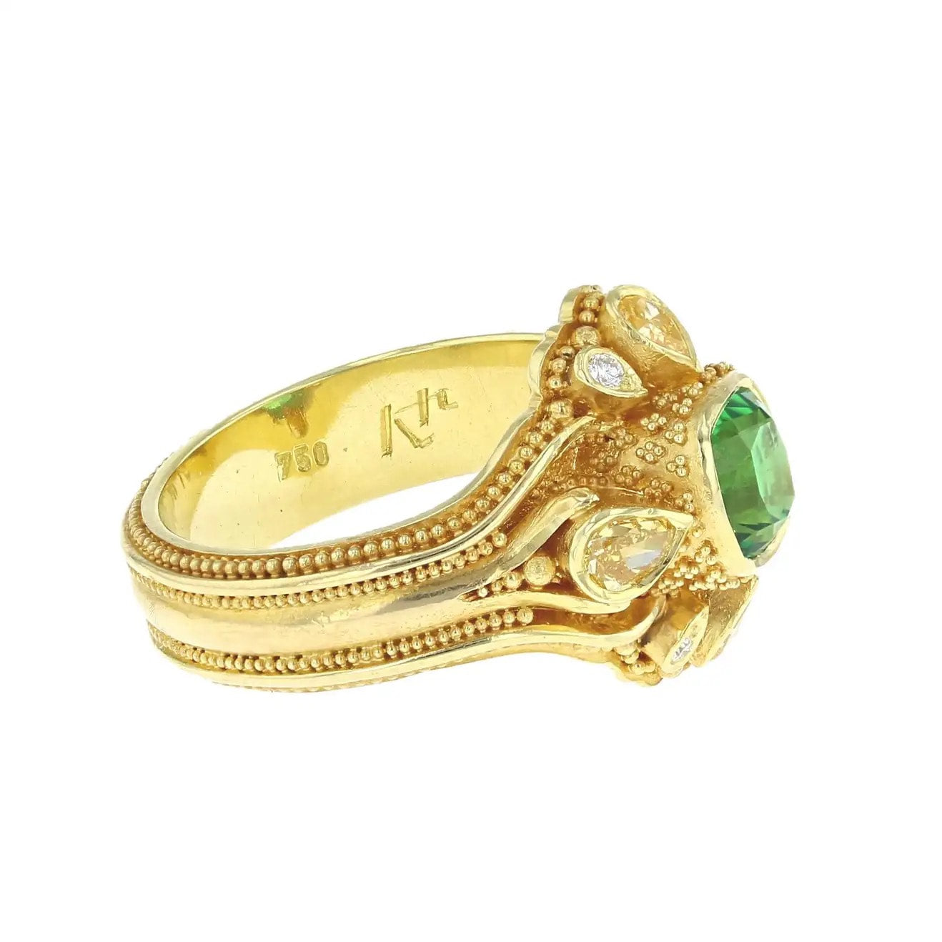Chrome Tourmaline and Yellow Diamond Cluster Ring