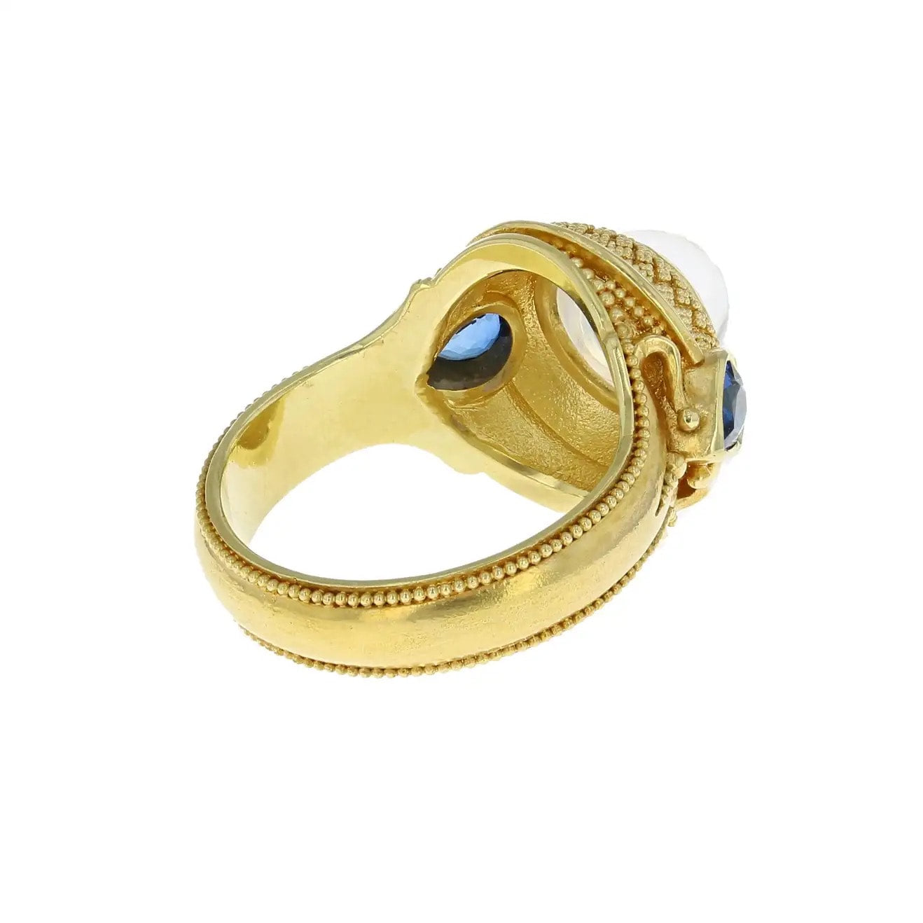 Rainbow Moonstone and Blue Sapphire Dome Ring