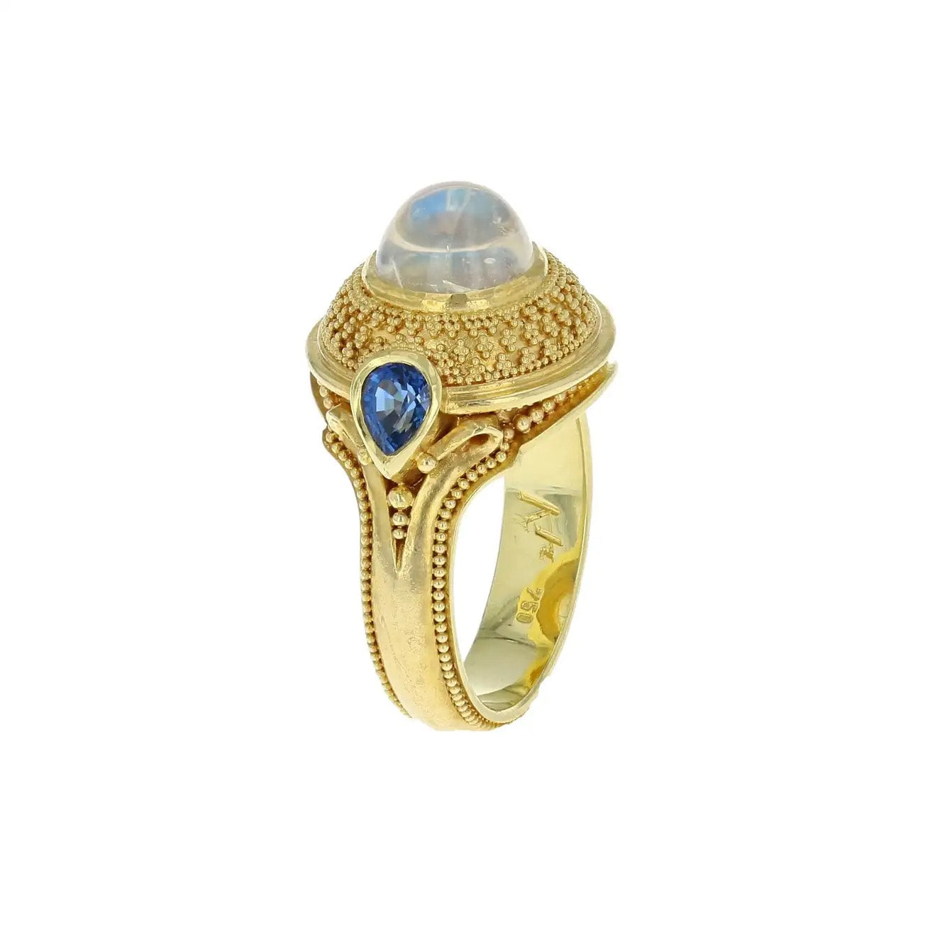 Rainbow Moonstone and Blue Sapphire Dome Ring