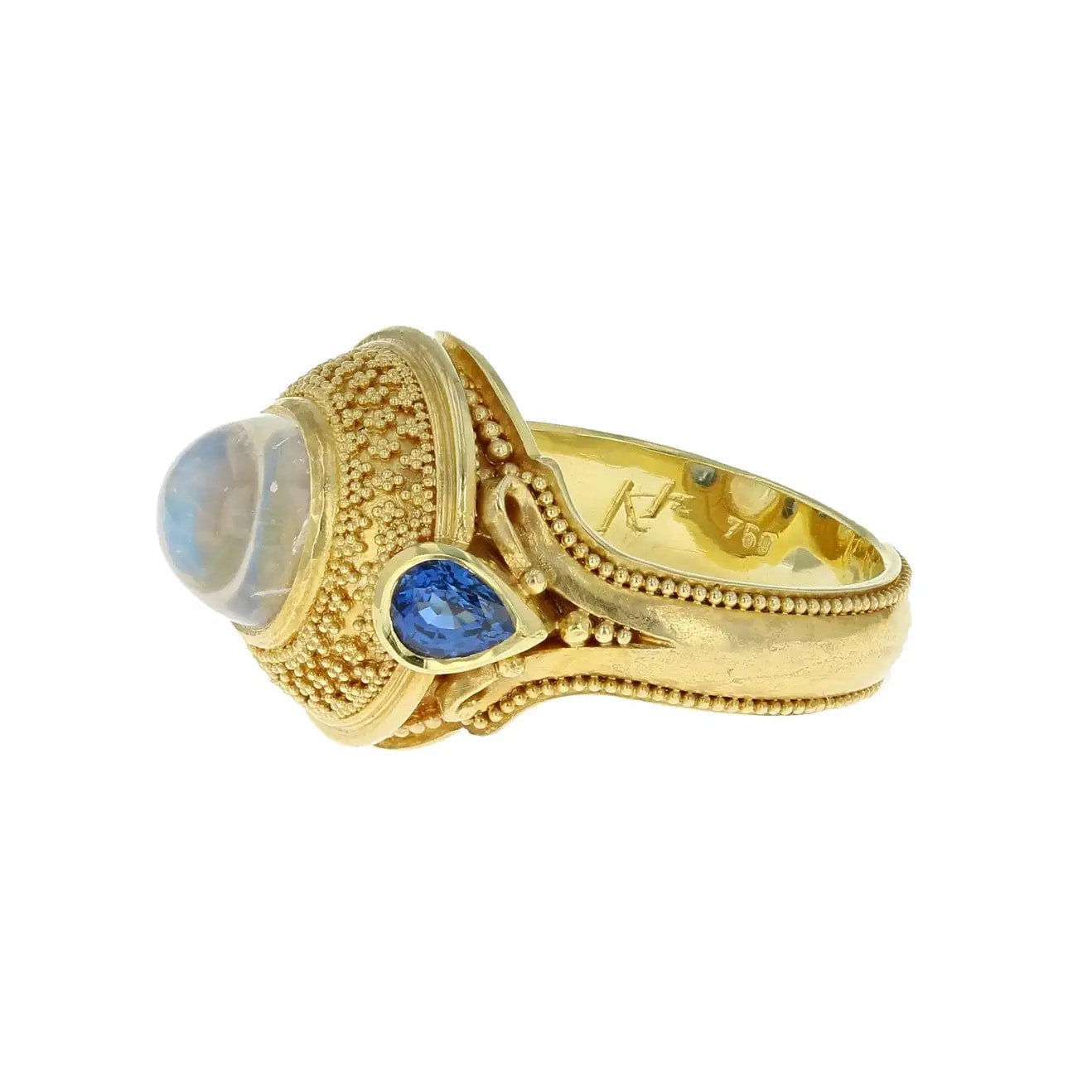 Rainbow Moonstone and Blue Sapphire Dome Ring