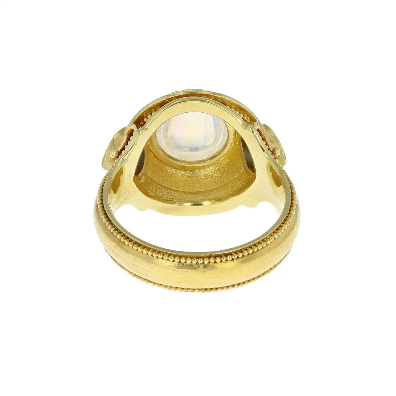 Rainbow Moonstone and Blue Sapphire Dome Ring