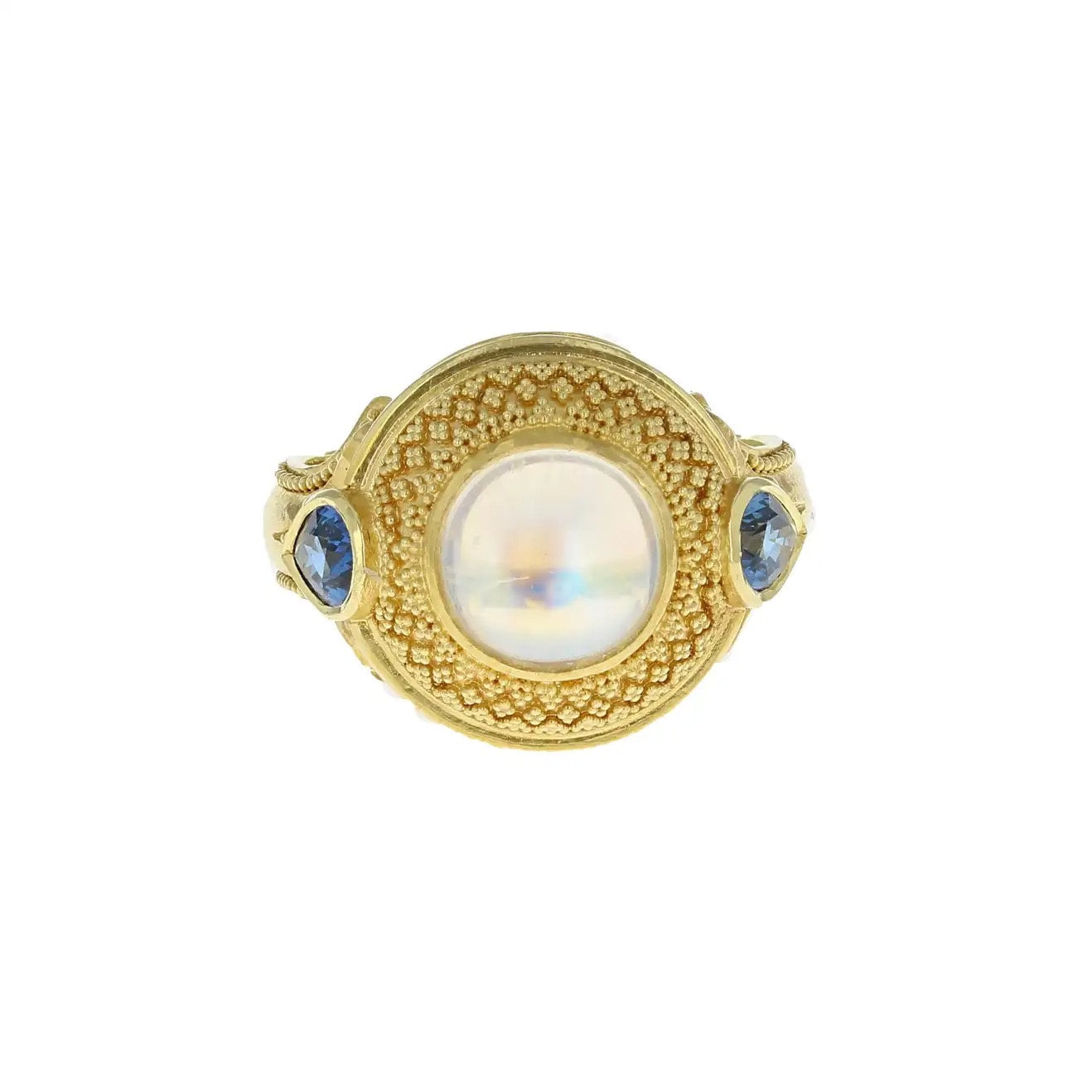 Rainbow Moonstone and Blue Sapphire Dome Ring