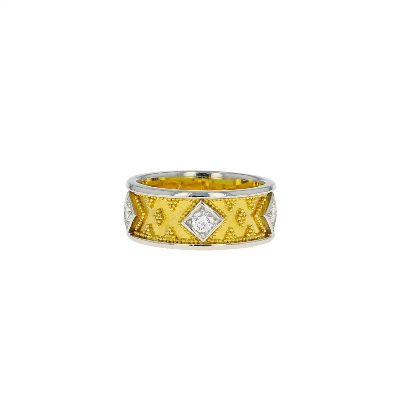 Platinum Band Ring with Diamonds and Granulation