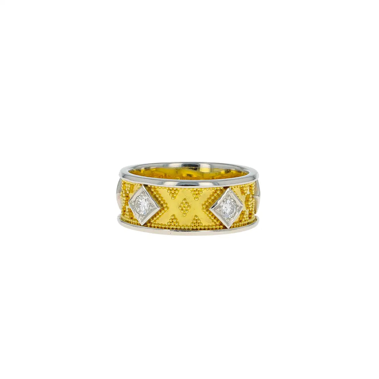 Platinum Band Ring with Diamonds and Granulation