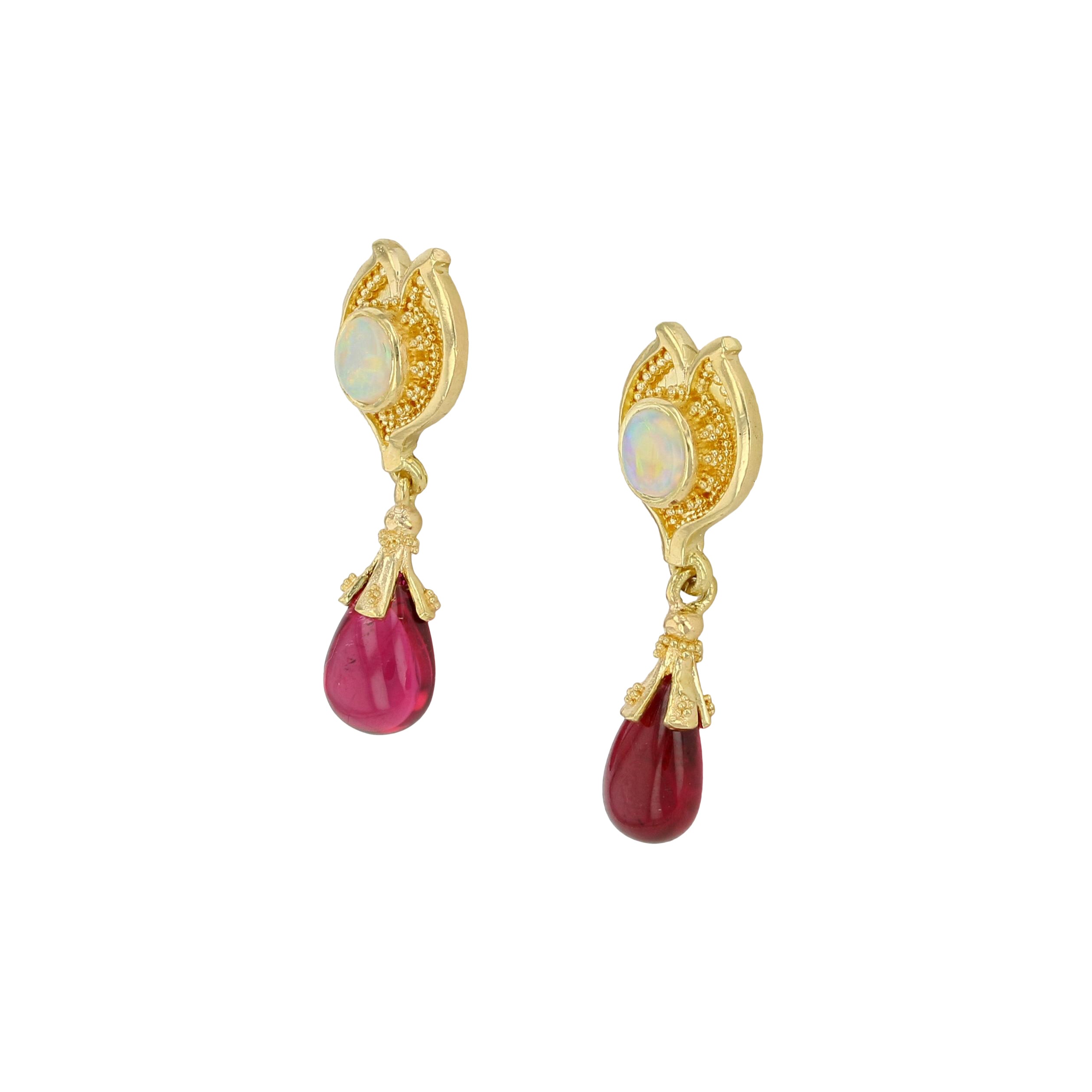 Australian Opal and Rubellite Earrings