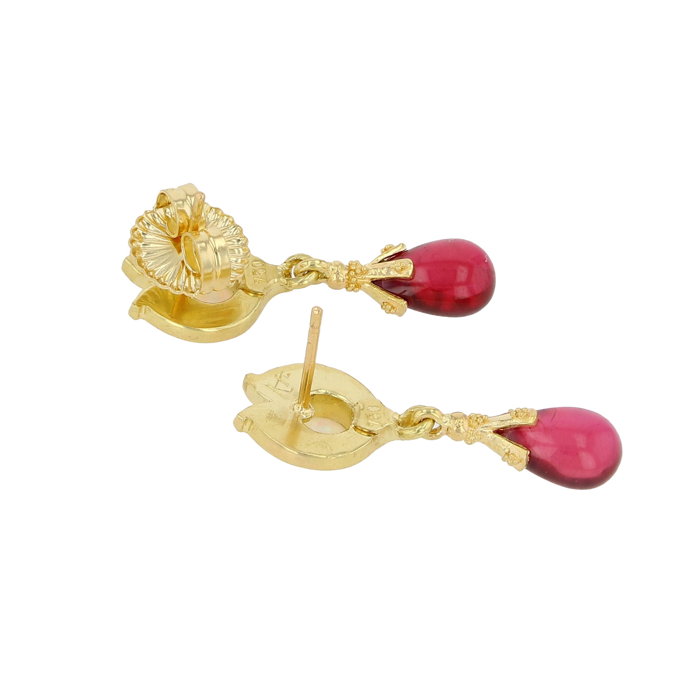 Australian Opal and Rubellite Earrings