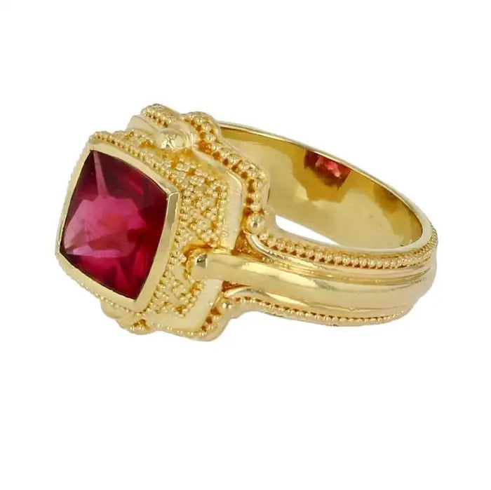 Square Cushion Rubellite Tourmaline Cocktail Ring