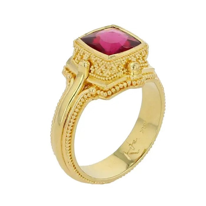Square Cushion Rubellite Tourmaline Cocktail Ring