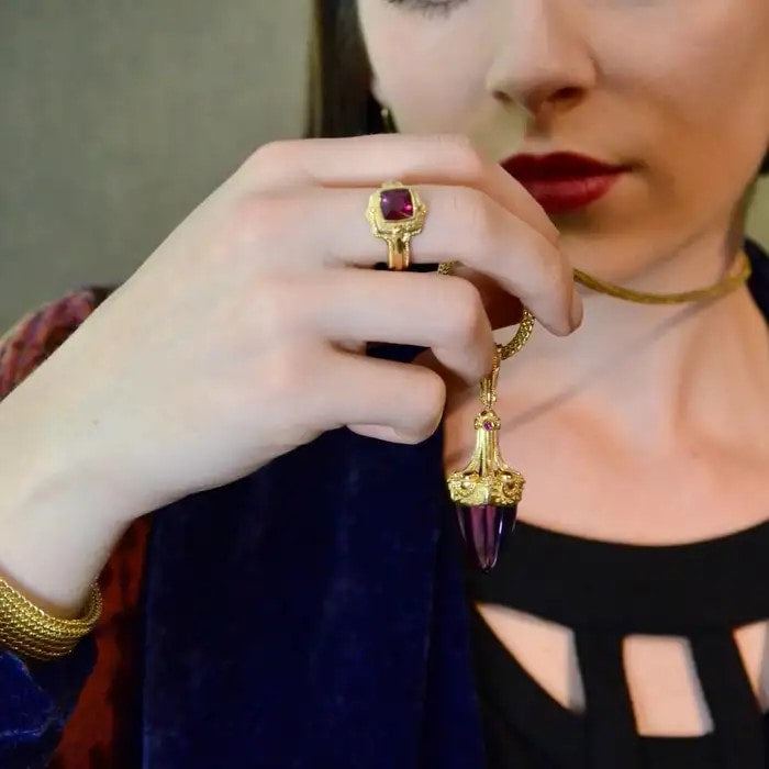 Square Cushion Rubellite Tourmaline Cocktail Ring