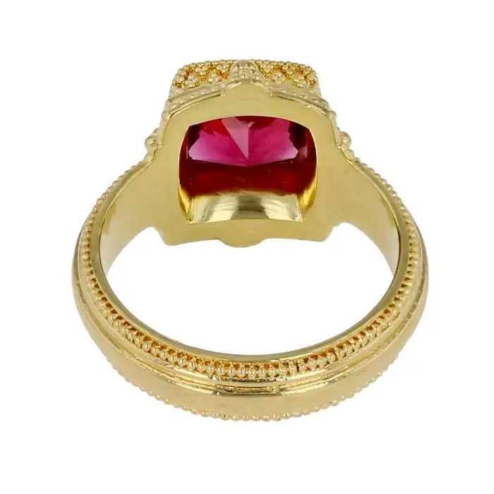Square Cushion Rubellite Tourmaline Cocktail Ring