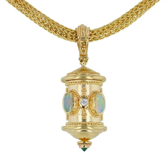 Opal and Diamond Prayer Wheel Pendant